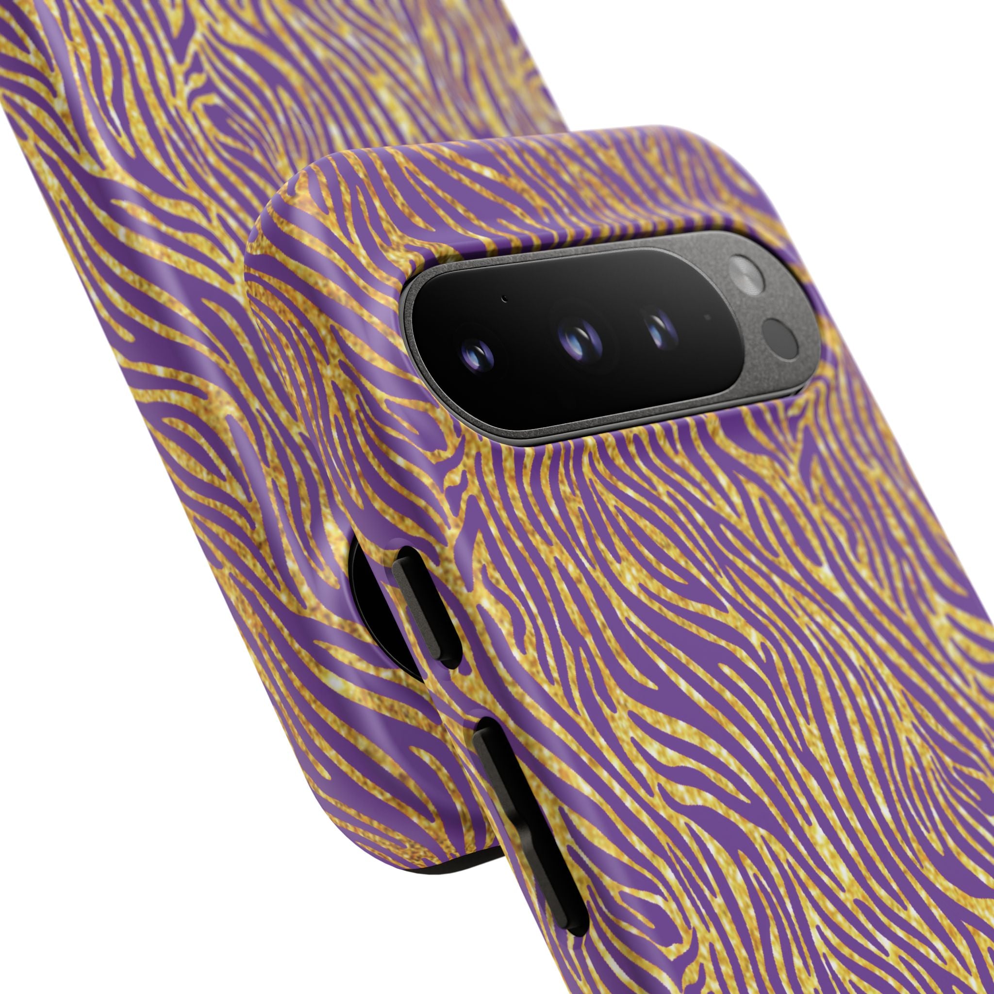 Vibrant Purple Gold Zebra Tough Phone Case iPhone, Galaxy, or Google Pixel