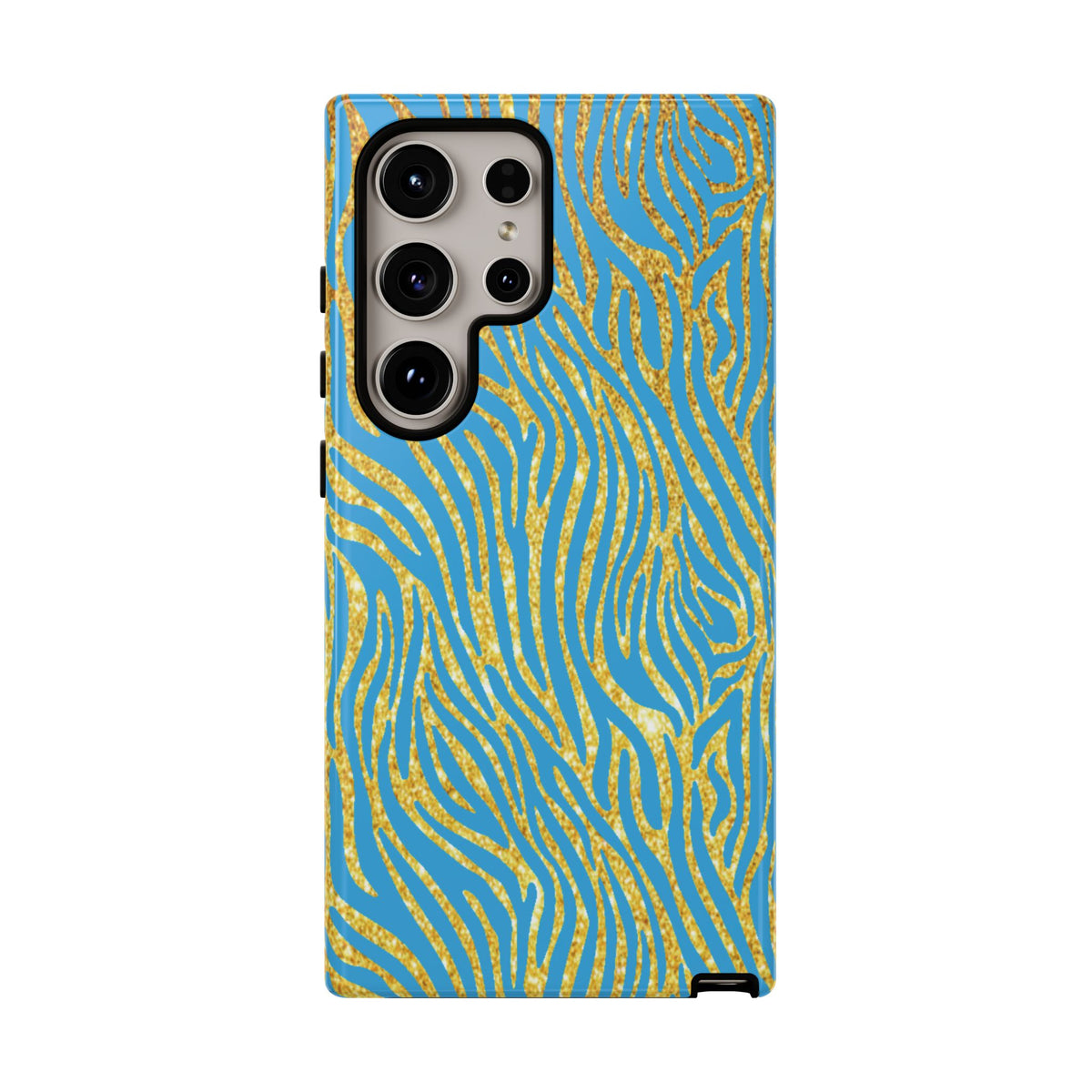 Blue Gold Zebra Tough Case for iPhone, Galaxy, or Google Pixel