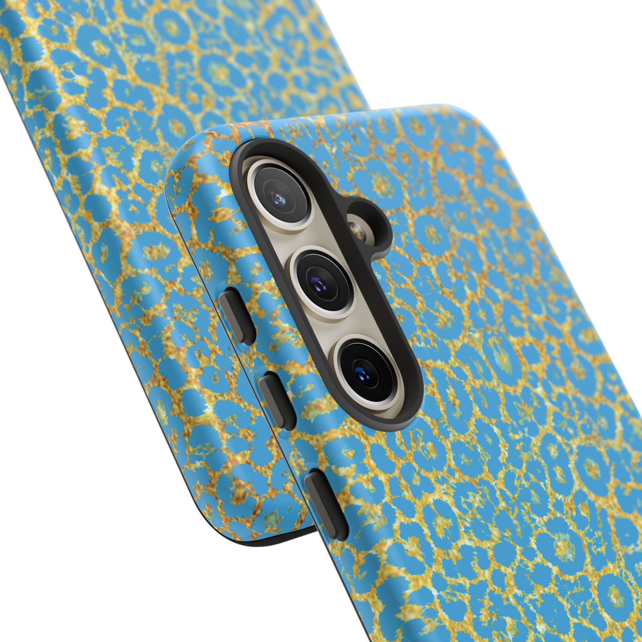 Blue Gold Leopard Tough Phone Case for iPhone, Galaxy, or Google Pixel