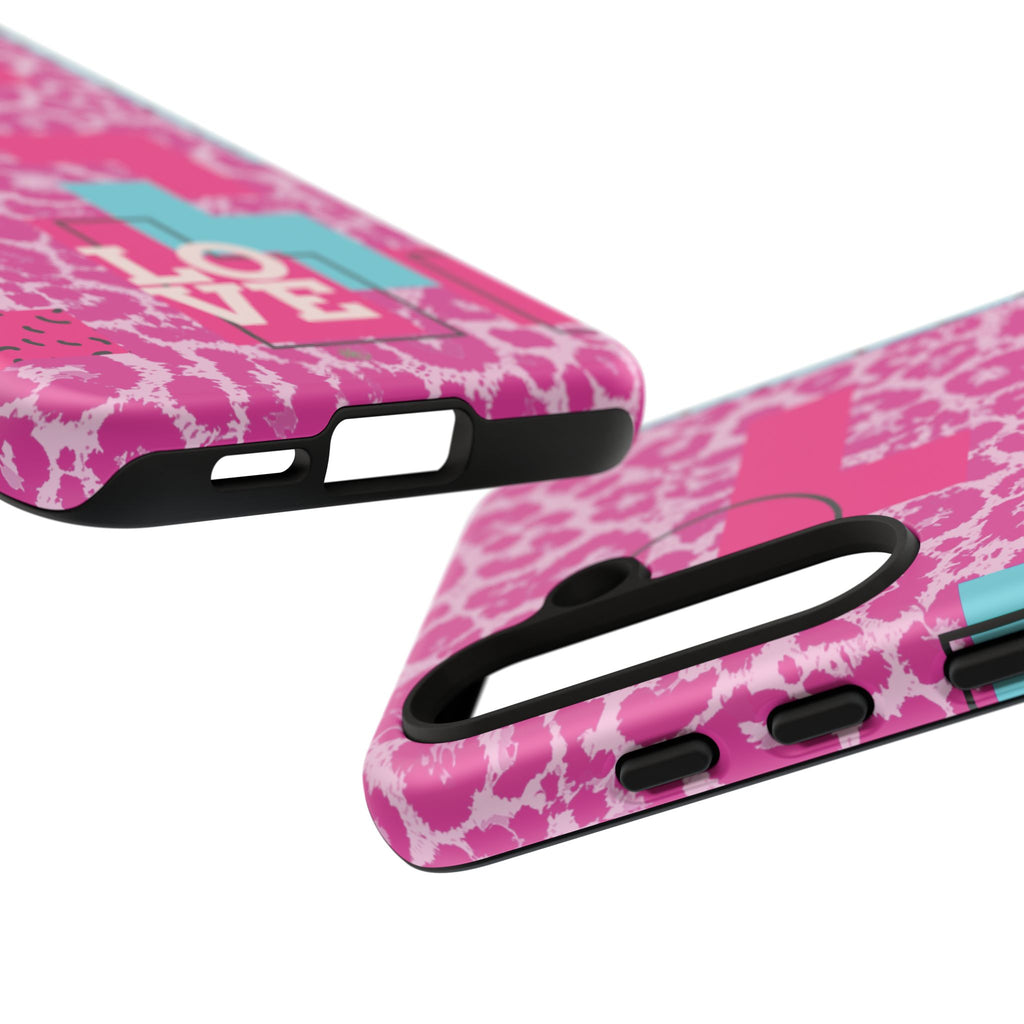 Retro Love Pink Leopard RG Tough Phone Case for iPhone, Galaxy, or Google Pixel