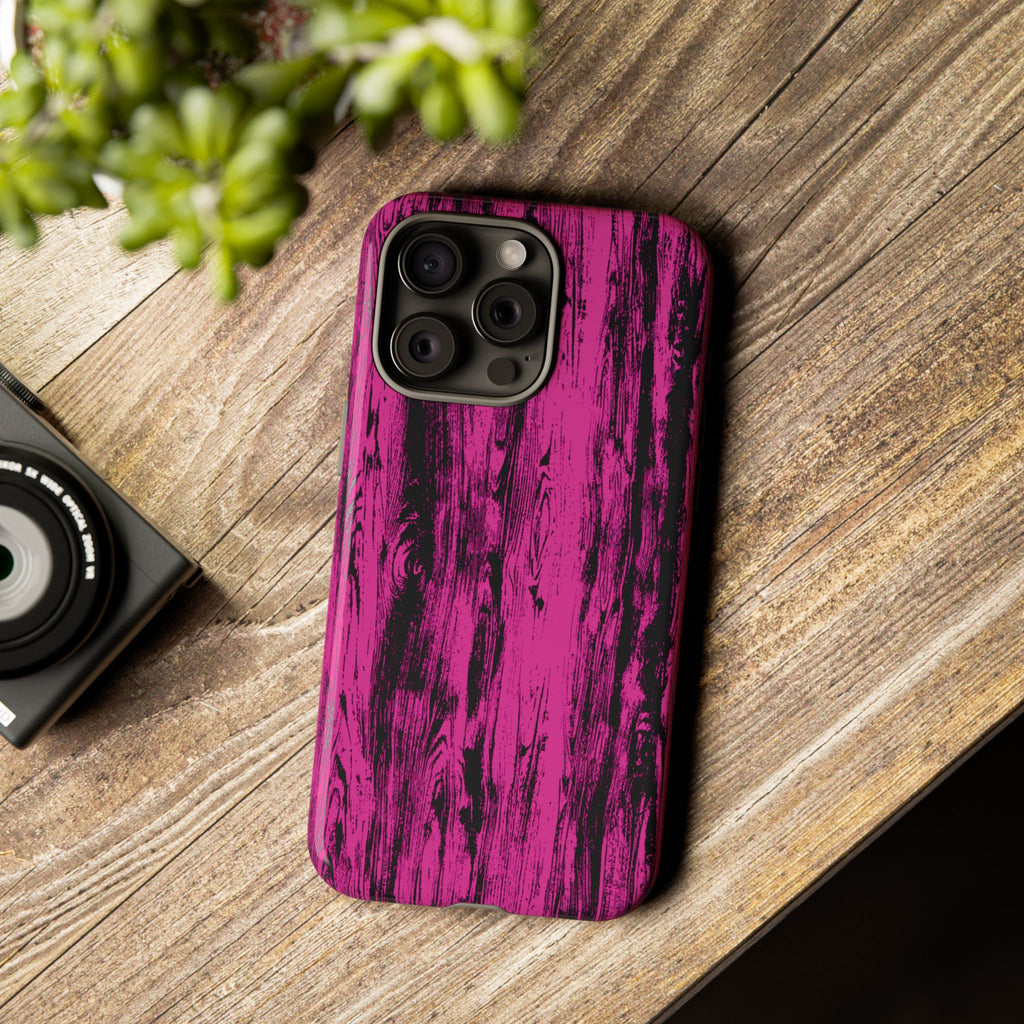 Hot Pink wood print Design Tough Phone Case for iPhone, Galaxy, or Google Pixel