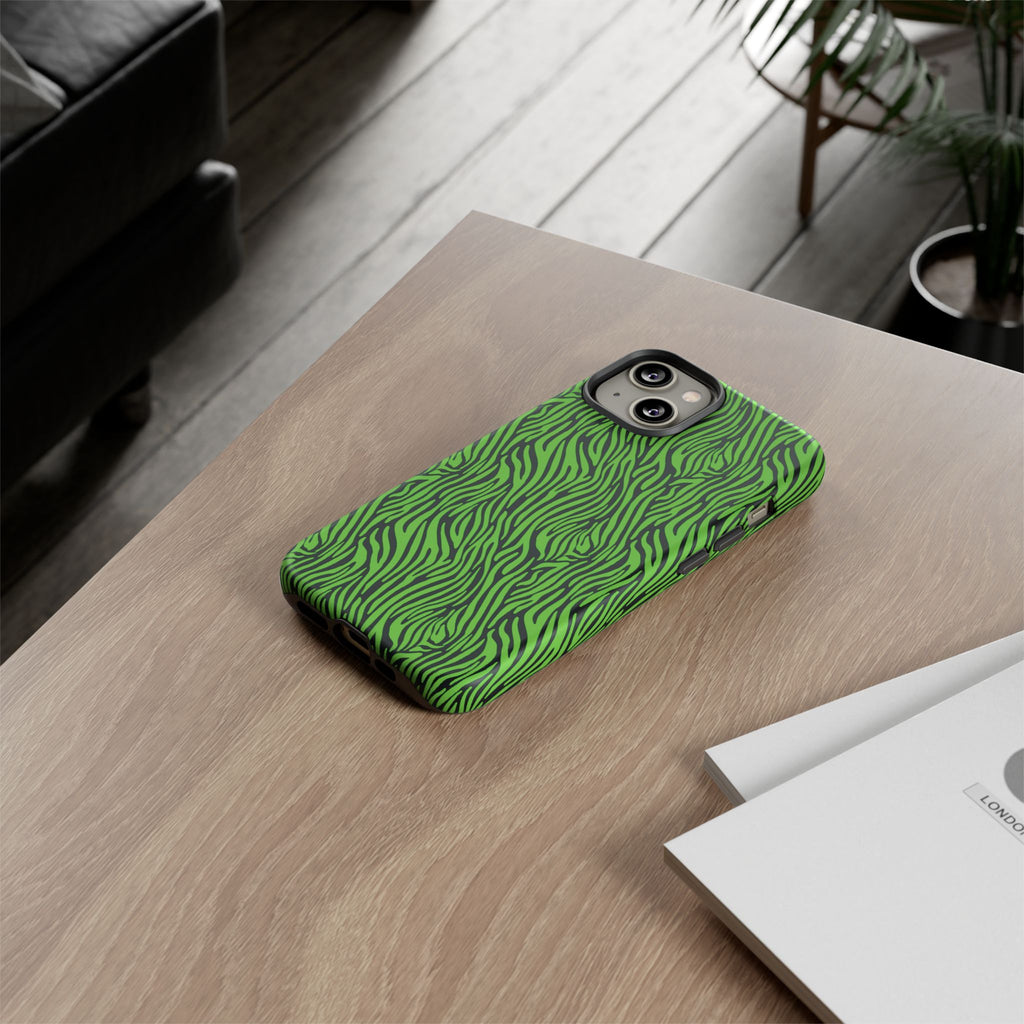Neon Green Zebra Tough Phone Case iPhone, Galaxy, or Google Pixel