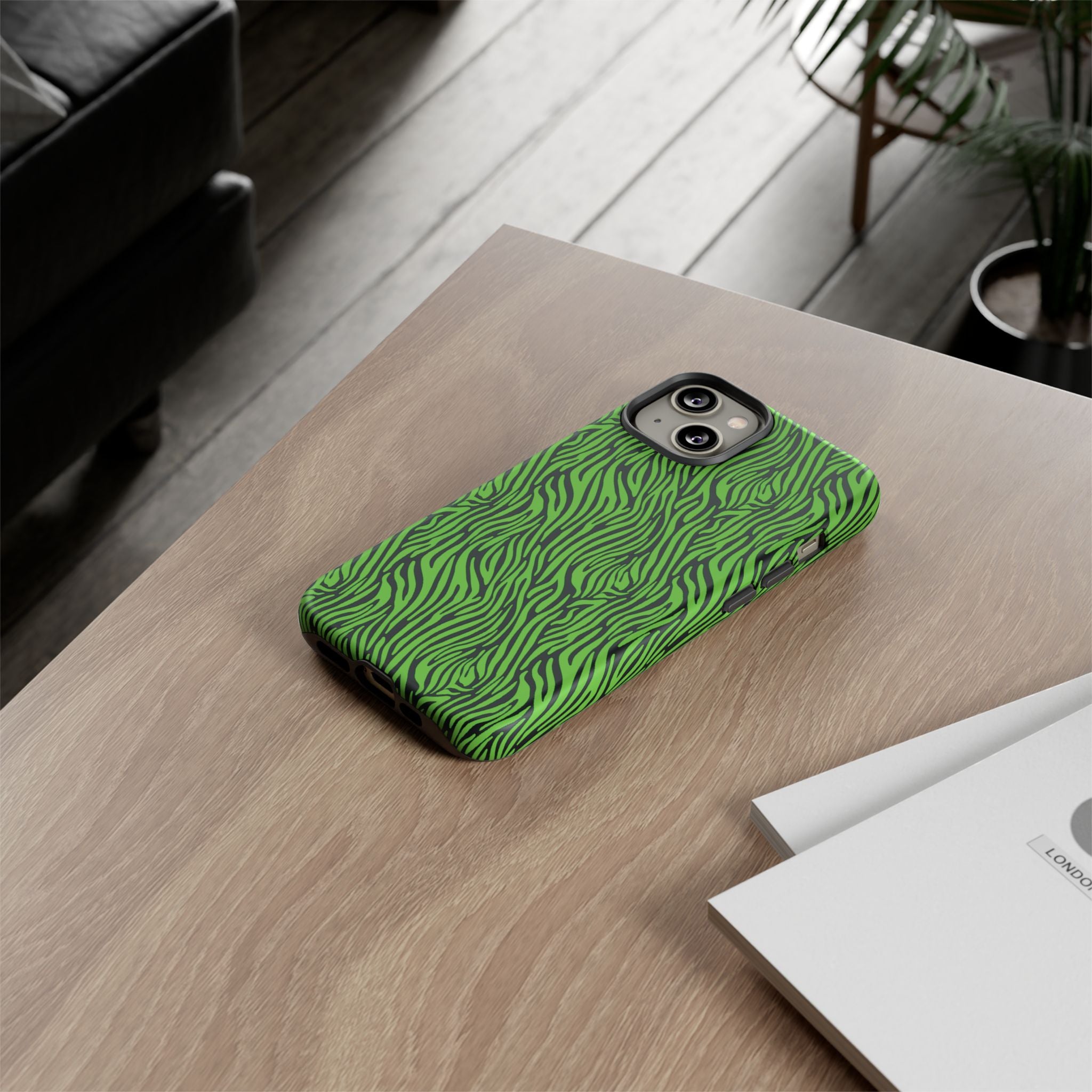 Neon Green Zebra Tough Phone Case iPhone, Galaxy, or Google Pixel