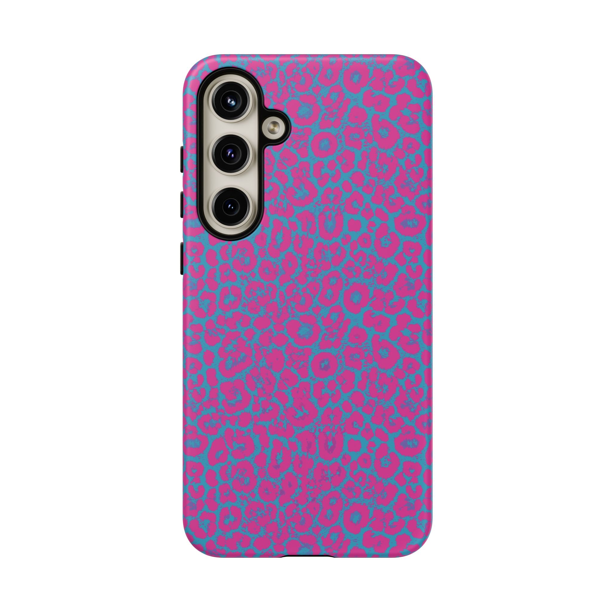 Pink Blue Leopard Tough Phone Case iPhone, Galaxy, or Google Pixel