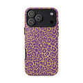 Purple Gold Leopard Tough Phone Case for iPhone, Galaxy, or Google Pixel