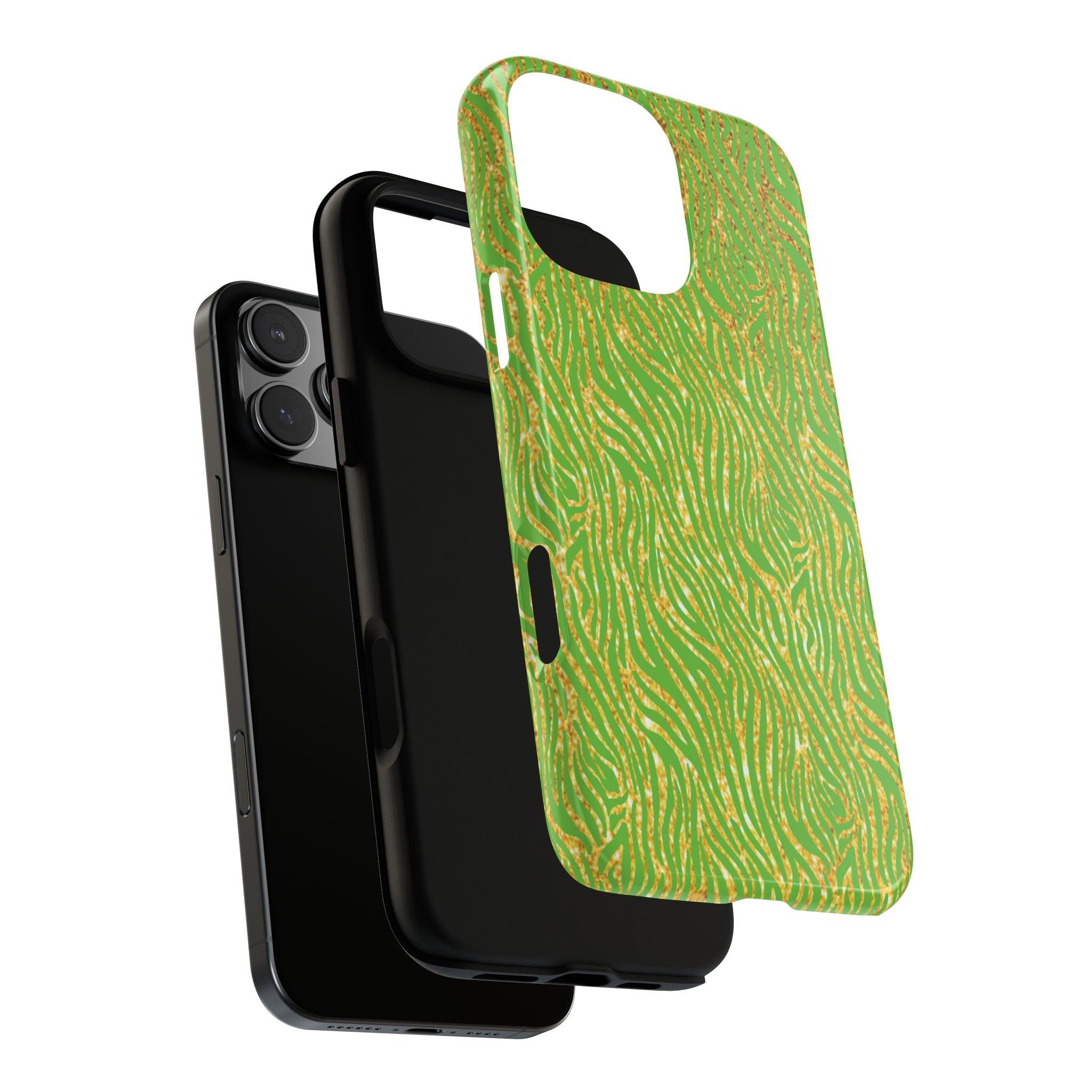Neon Green Gold Zebra Tough Phone Case for iPhone, Galaxy, or Google Pixel