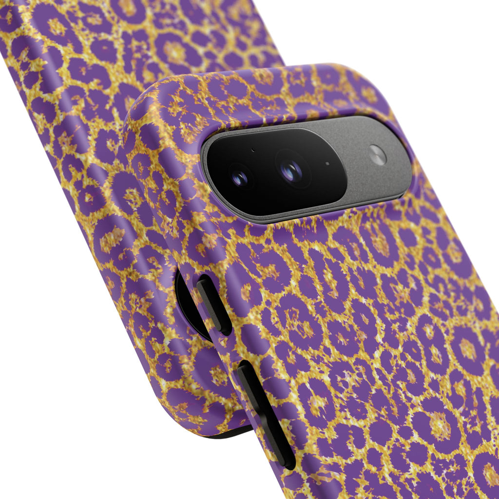 Purple Gold Leopard Tough Phone Case for iPhone, Galaxy, or Google Pixel