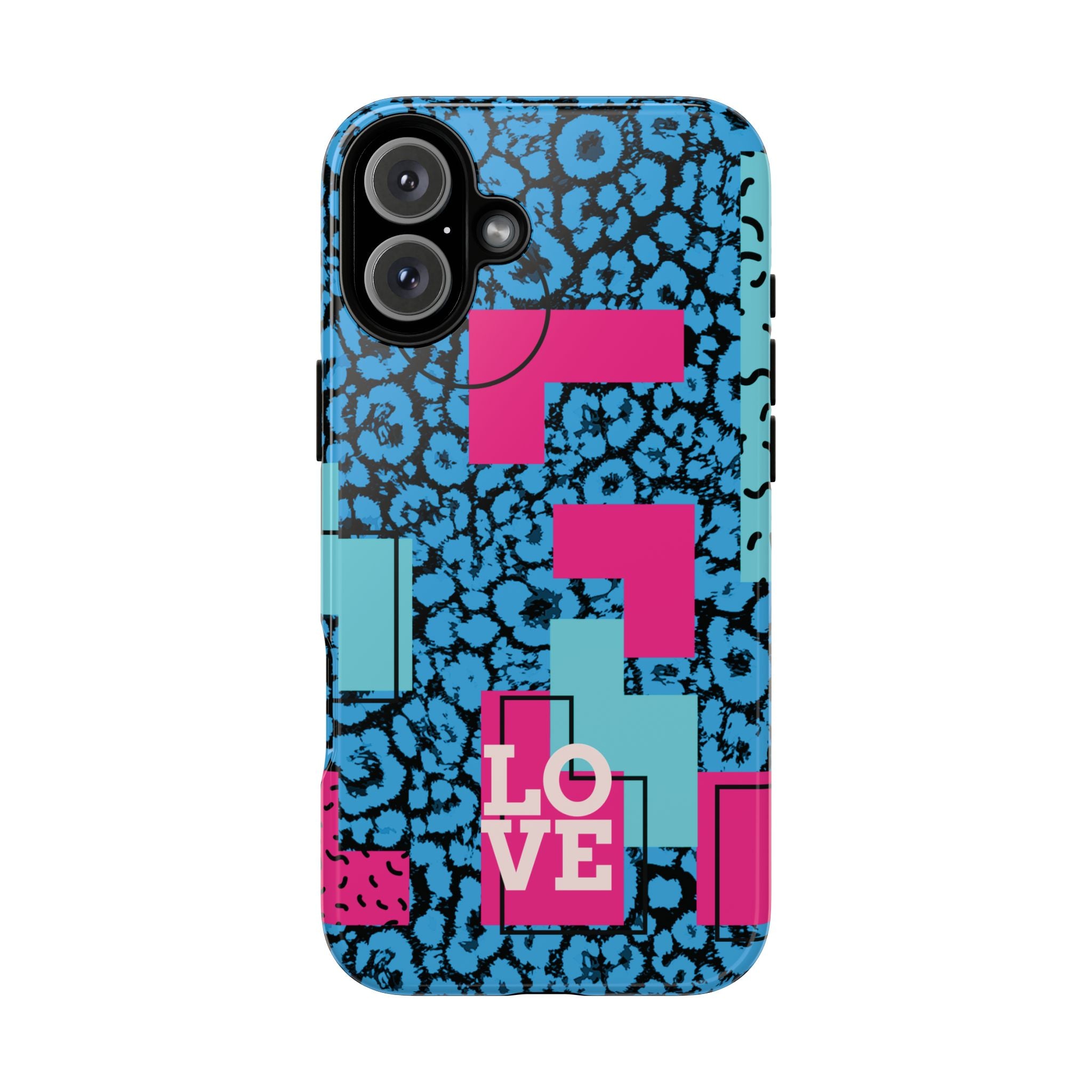 LOVE Blue Leopard 80s Vibe Tough Case for iPhone, Galaxy, or Google Pixel