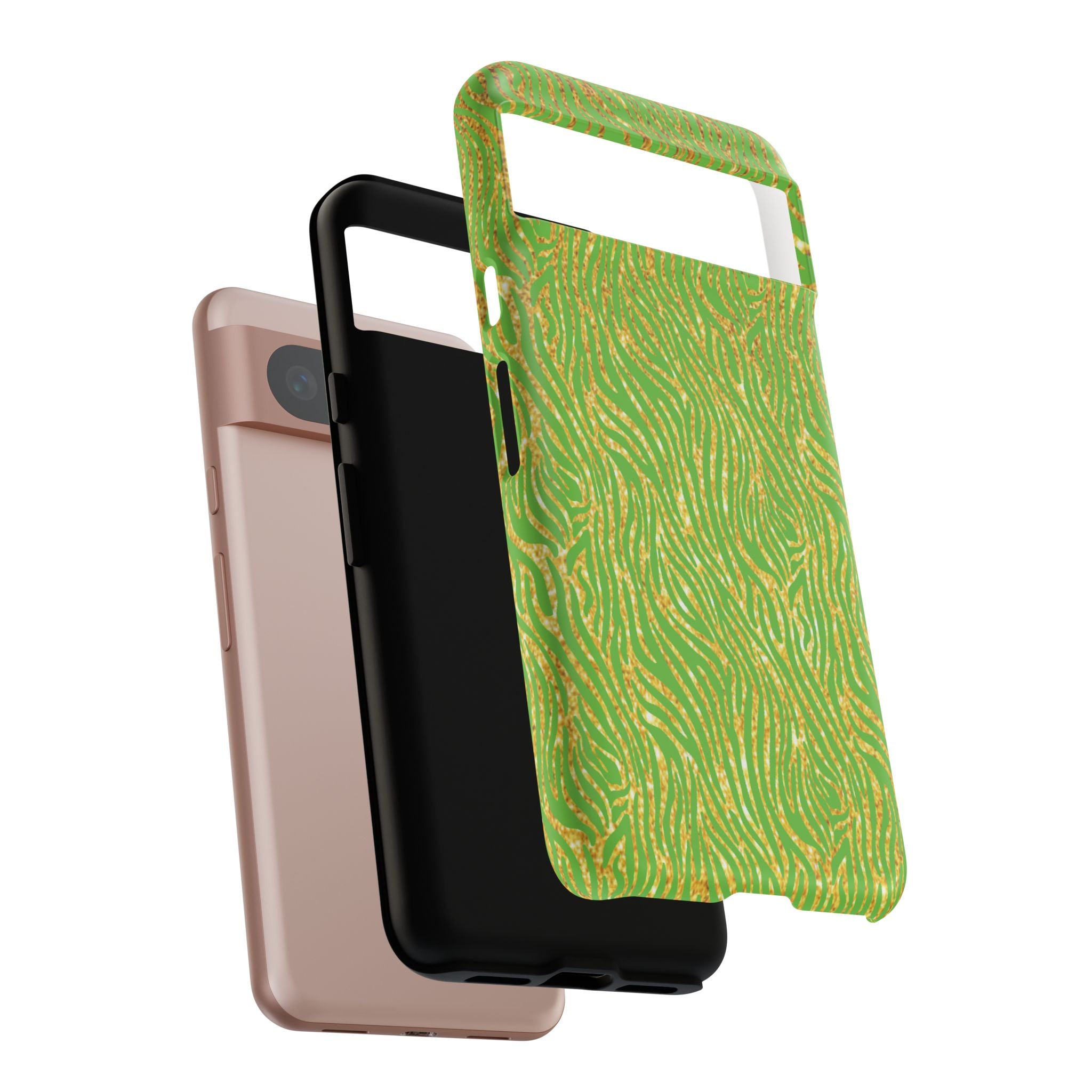 Neon Green Gold Zebra Tough Phone Case for iPhone, Galaxy, or Google Pixel
