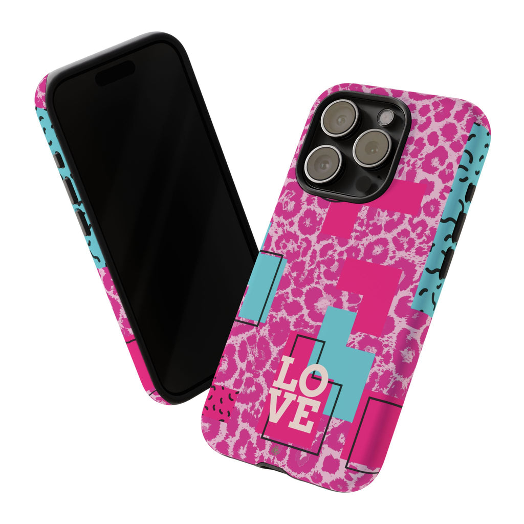Retro Love Pink Leopard RG Tough Phone Case for iPhone, Galaxy, or Google Pixel