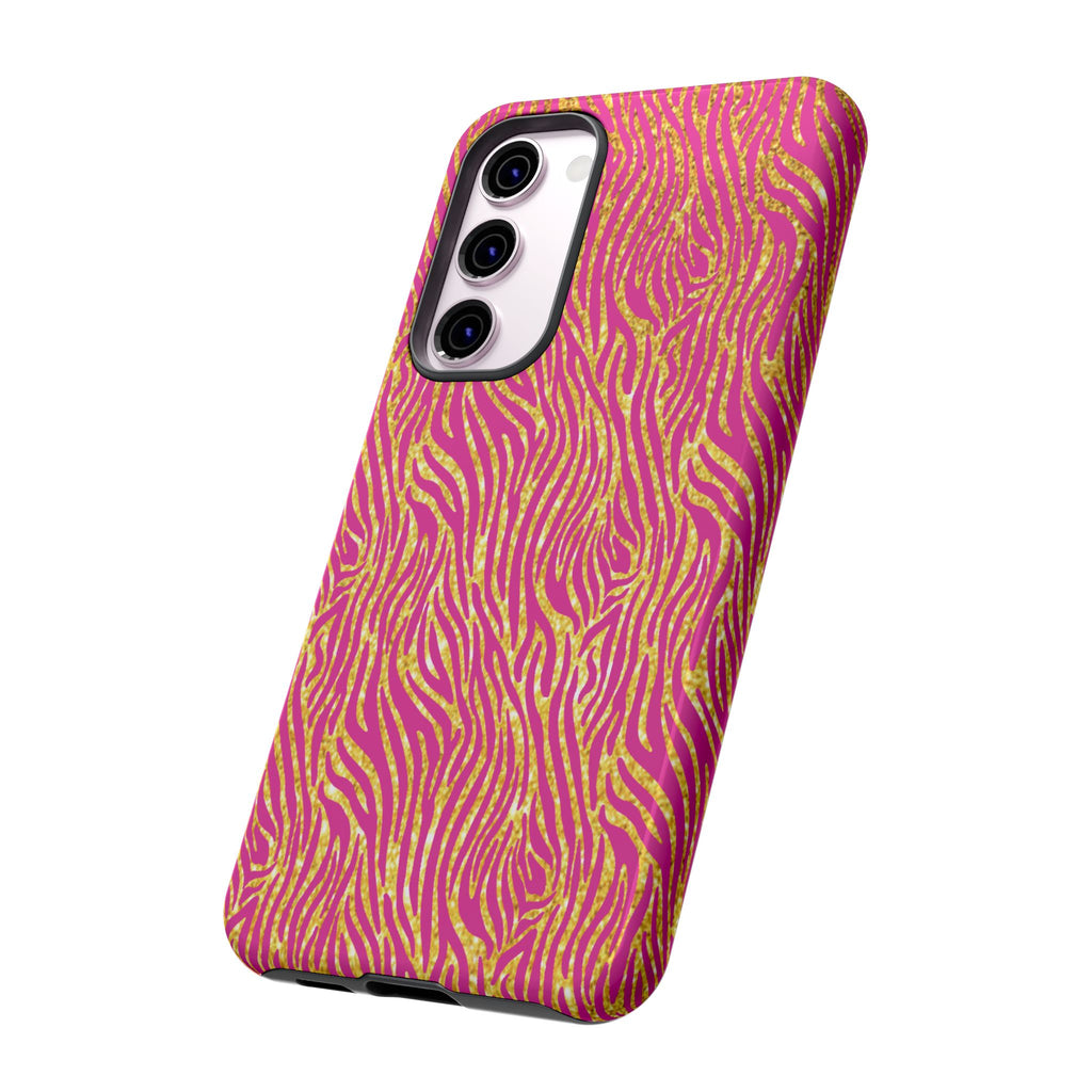 Pink Gold Zebra Print Tough Case for iPhone, Galaxy, or Google Pixel
