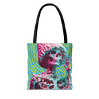 Skeleton Neon Green Aqua Zebra Tote Bag