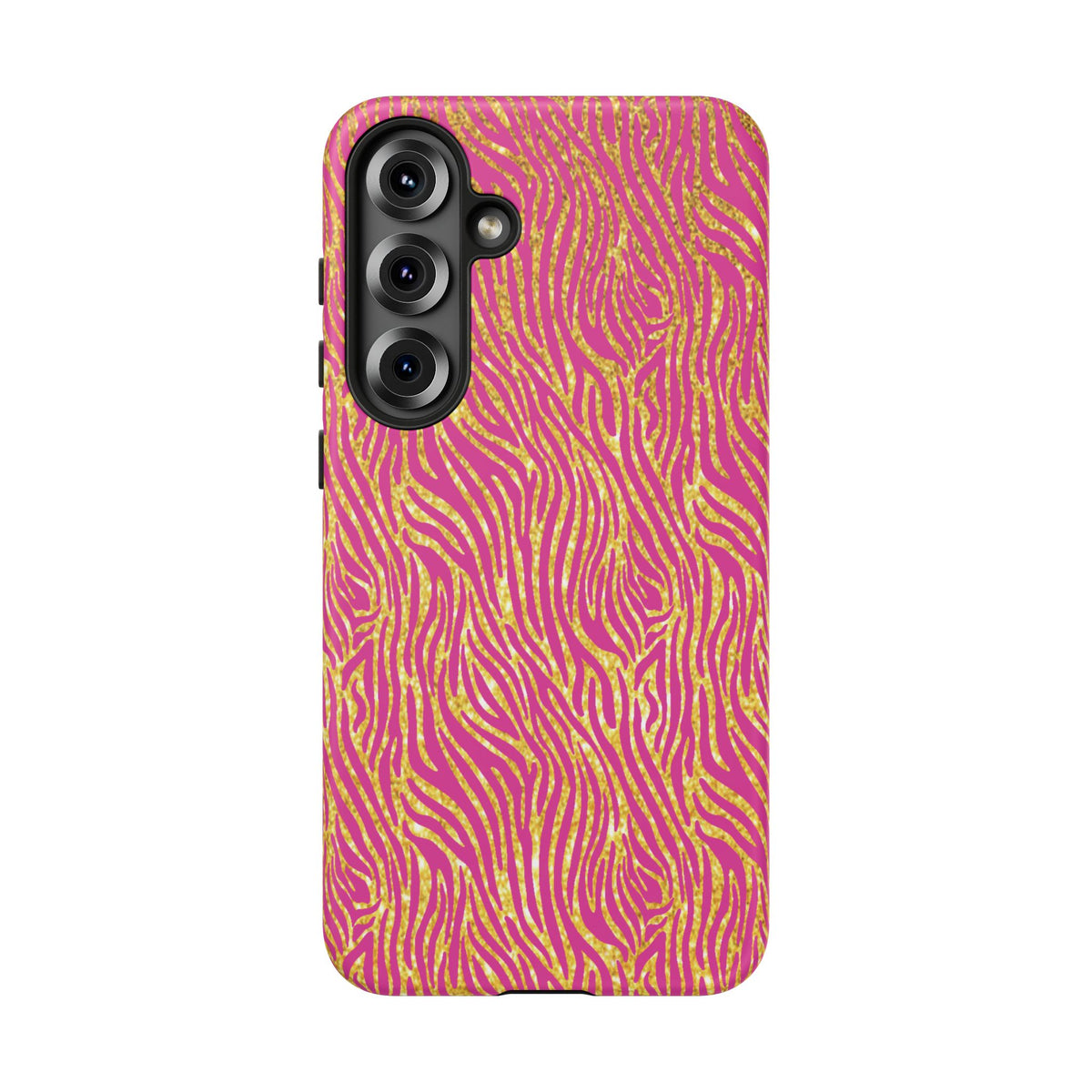 Pink Gold Zebra Print Tough Case for iPhone, Galaxy, or Google Pixel