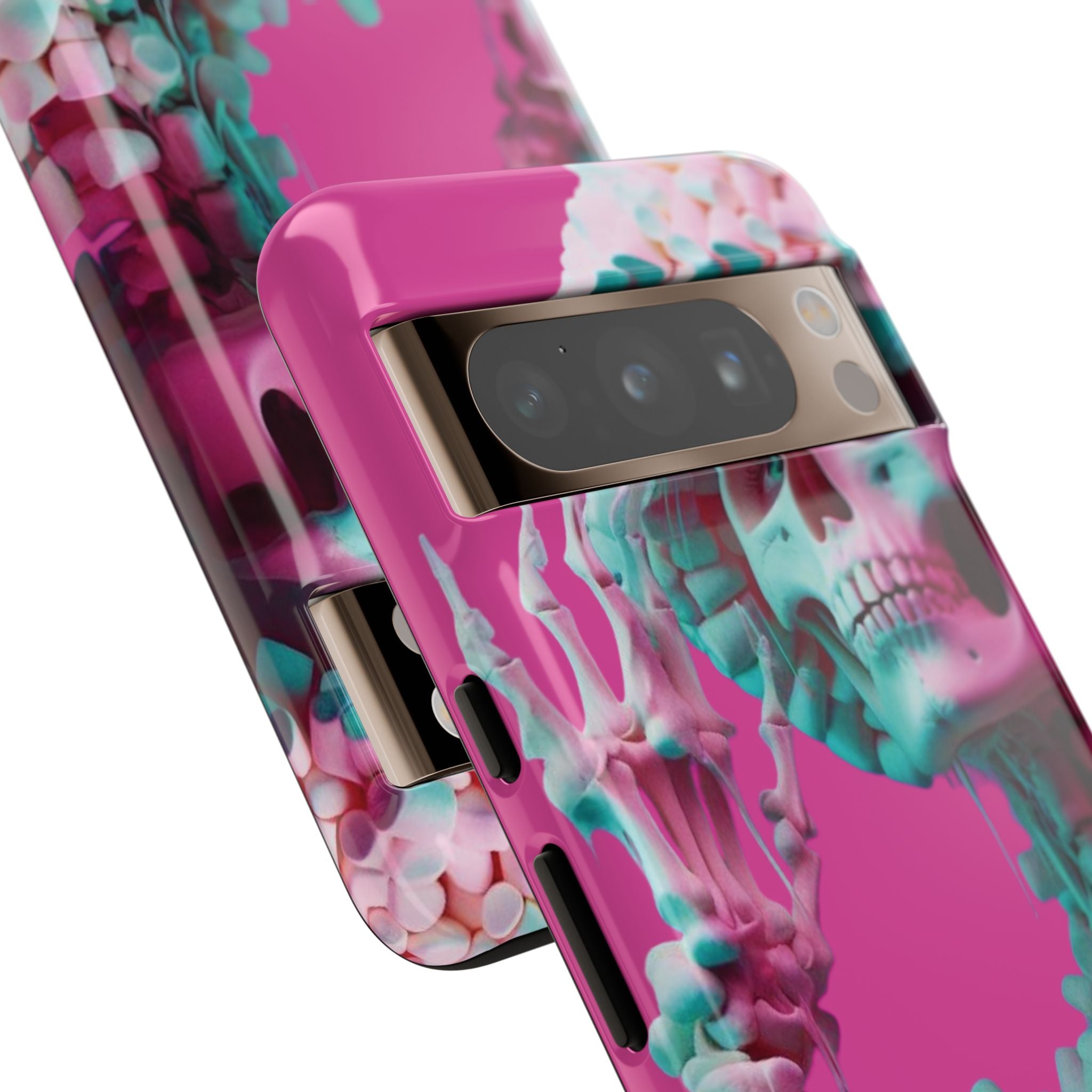 Neon Pink Skeleton Tough Phone Case for iPhone, Galaxy and Google Pixel