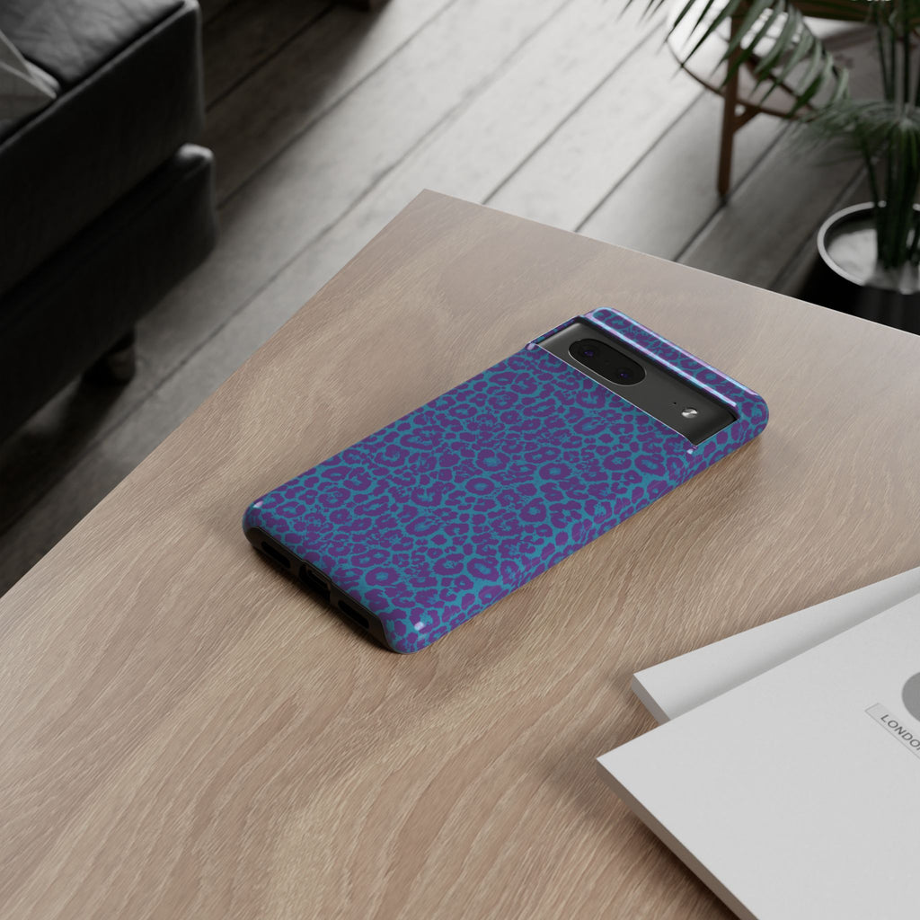 Leopard Printed Purple Blue Tough Phone Case for iPhone, Galaxy, or Google Pixel