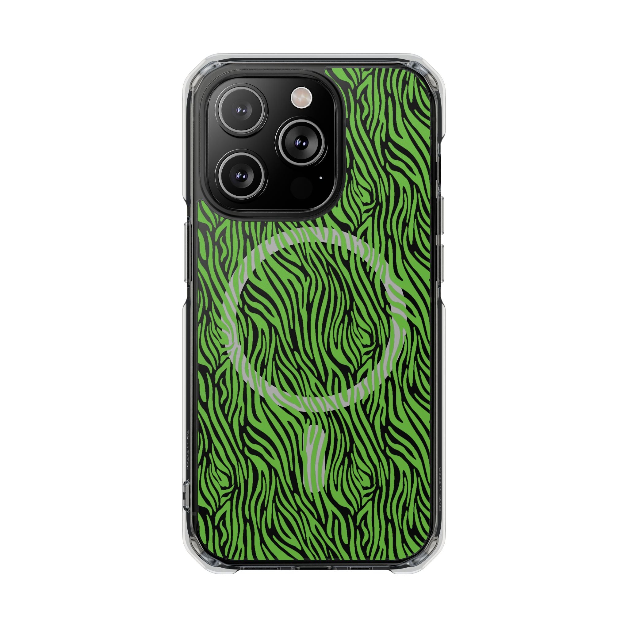 Neon Green Zebra Magnetic iPhone 14, 15, 16 Series Clear Impact Cases