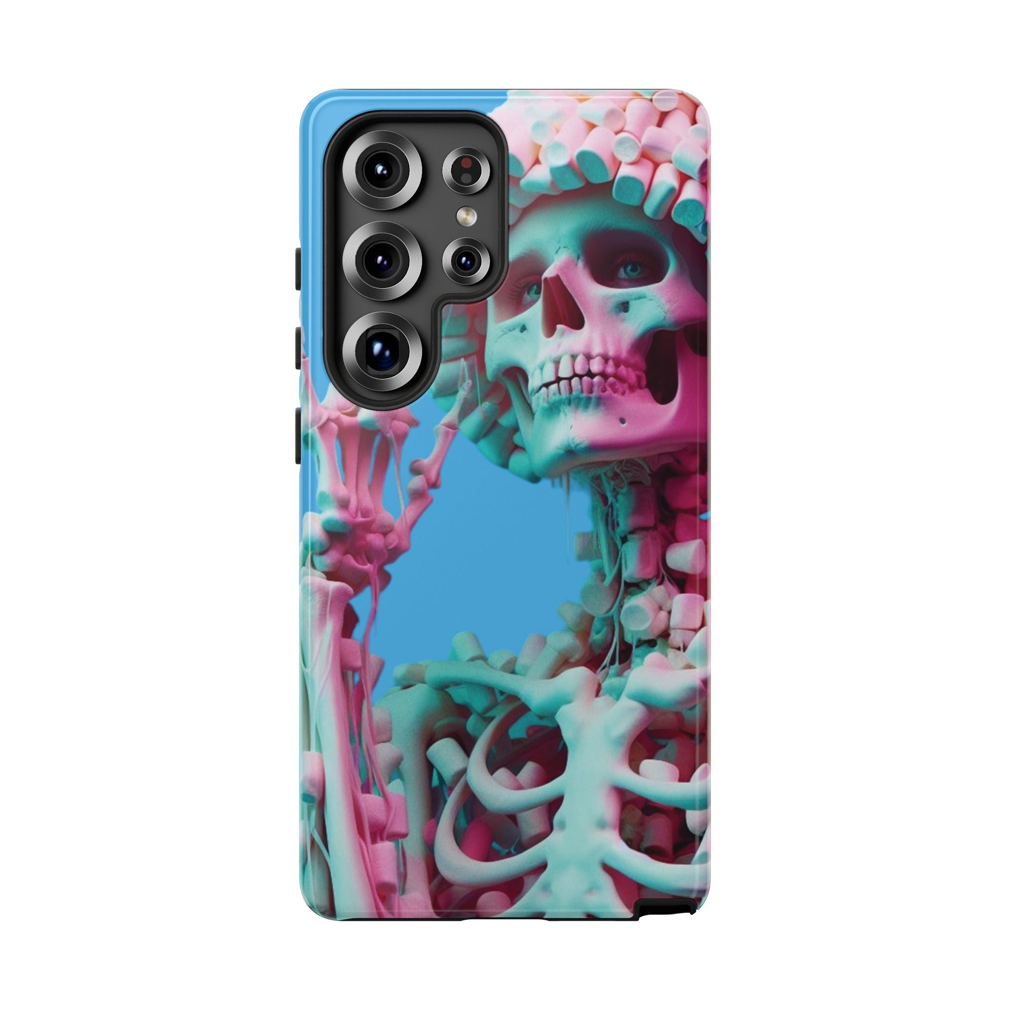 Neon Pink Skeleton Blue Tough Phone Case for iPhone, Galaxy or Google Pixel