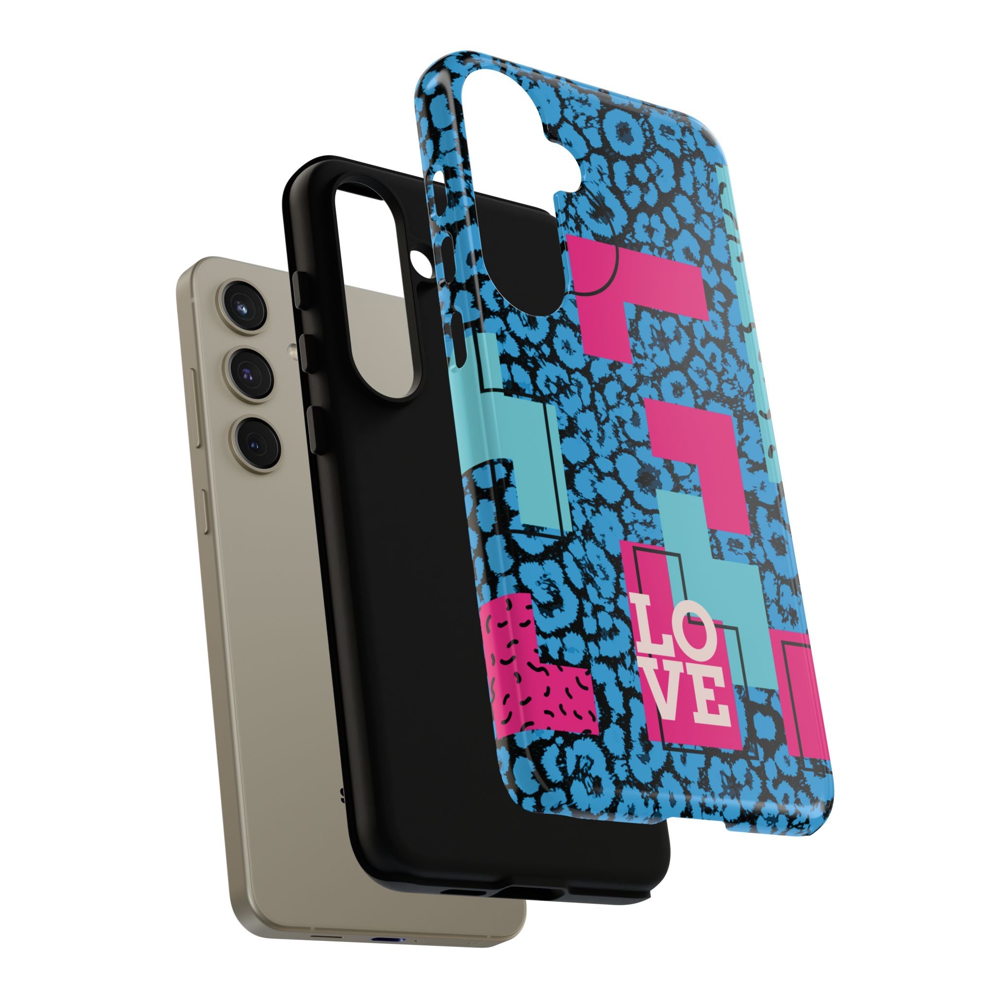 LOVE Blue Leopard 80s Vibe Tough Case for iPhone, Galaxy, or Google Pixel