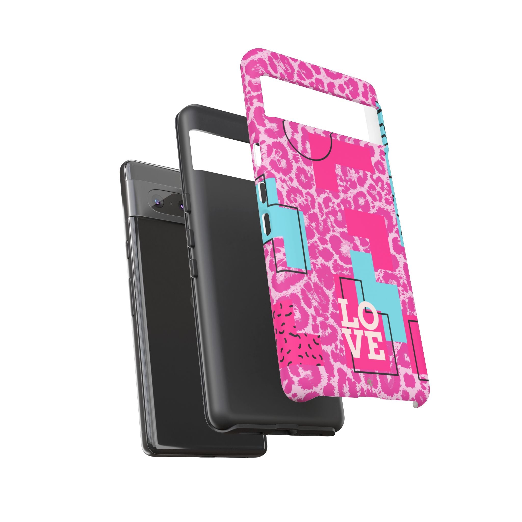Retro Love Pink Leopard RG Tough Phone Case for iPhone, Galaxy, or Google Pixel