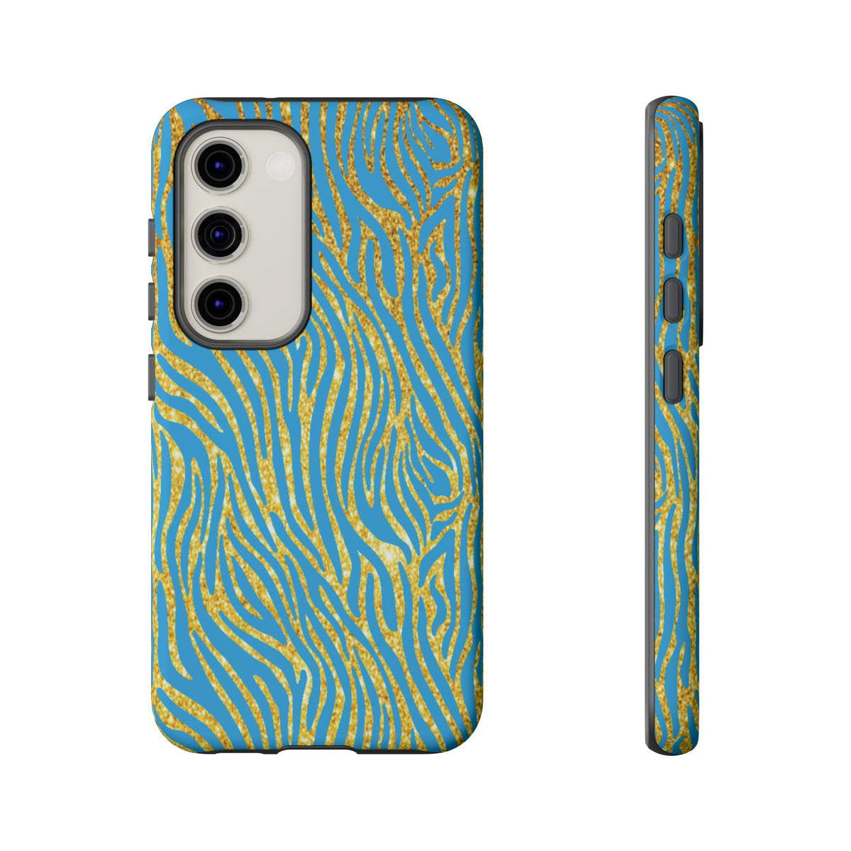 Blue Gold Zebra Tough Case for iPhone, Galaxy, or Google Pixel