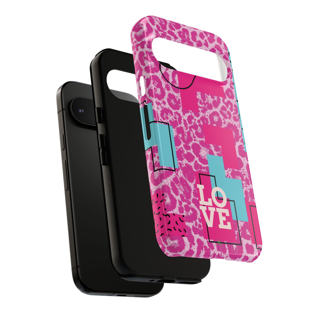 Retro Love Pink Leopard RG Tough Phone Case for iPhone, Galaxy, or Google Pixel