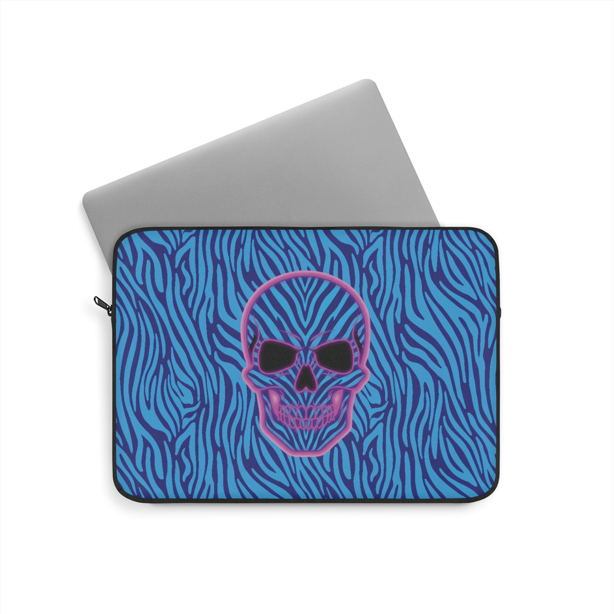 Neon Skull with Blue Zebra Print Laptop Sleeve