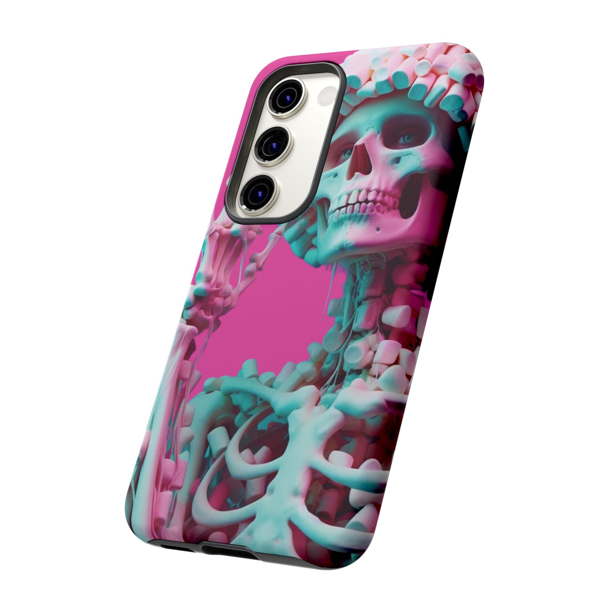 Neon Pink Skeleton Tough Phone Case for iPhone, Galaxy and Google Pixel