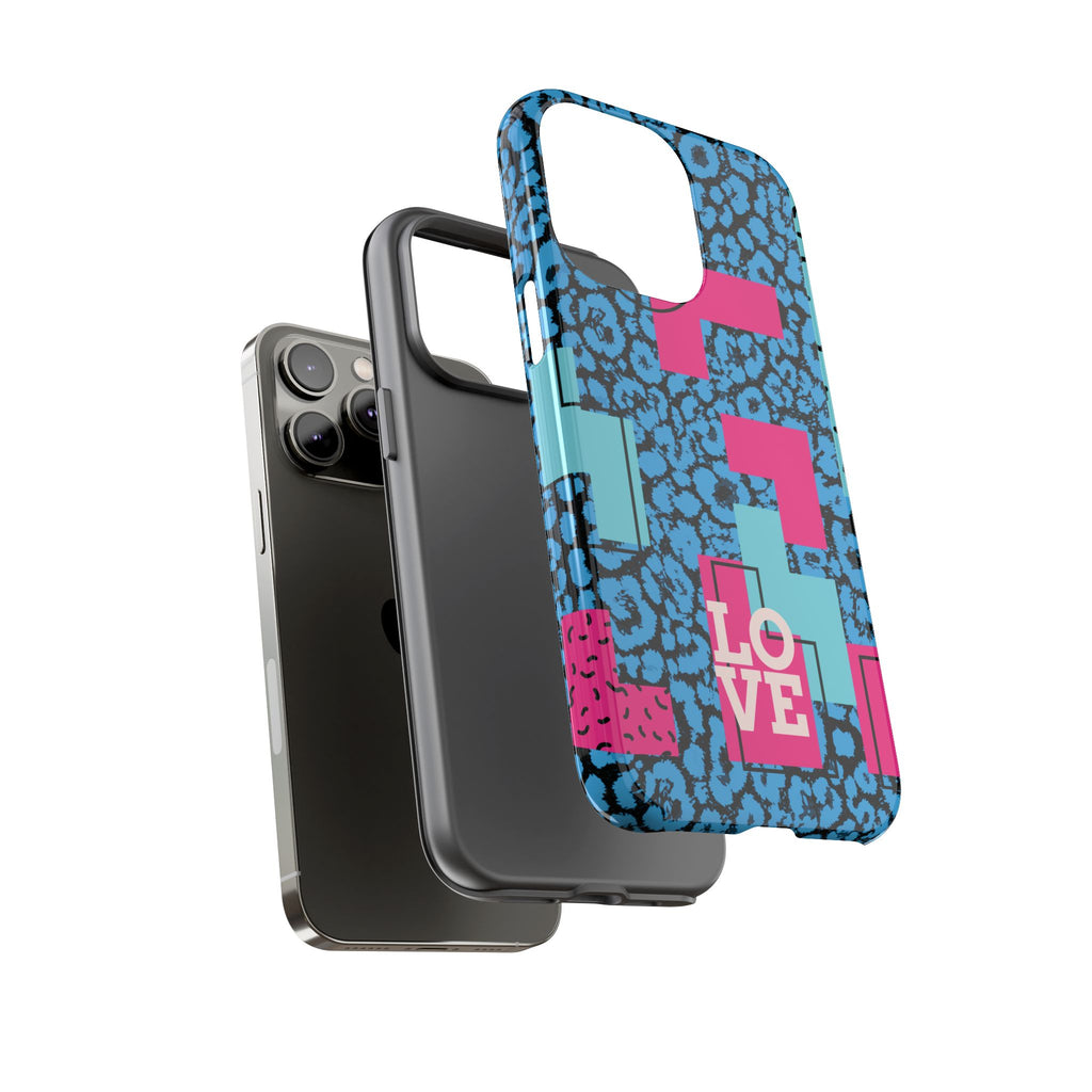 LOVE Blue Leopard 80s Vibe Tough Case for iPhone, Galaxy, or Google Pixel