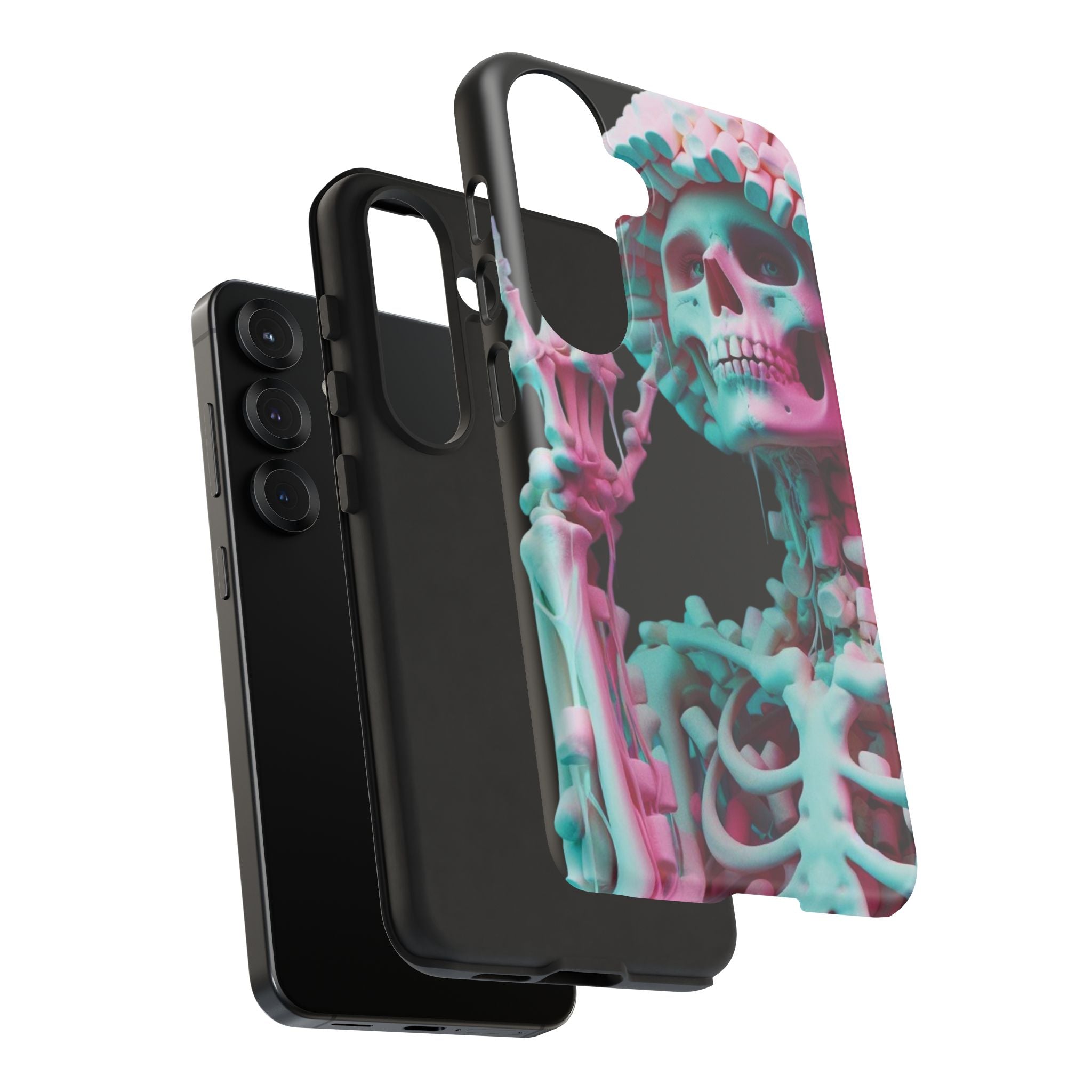 Neon Pink Skeleton (Black) Tough Phone Case for iPhone, Galaxy, or Google Pixel
