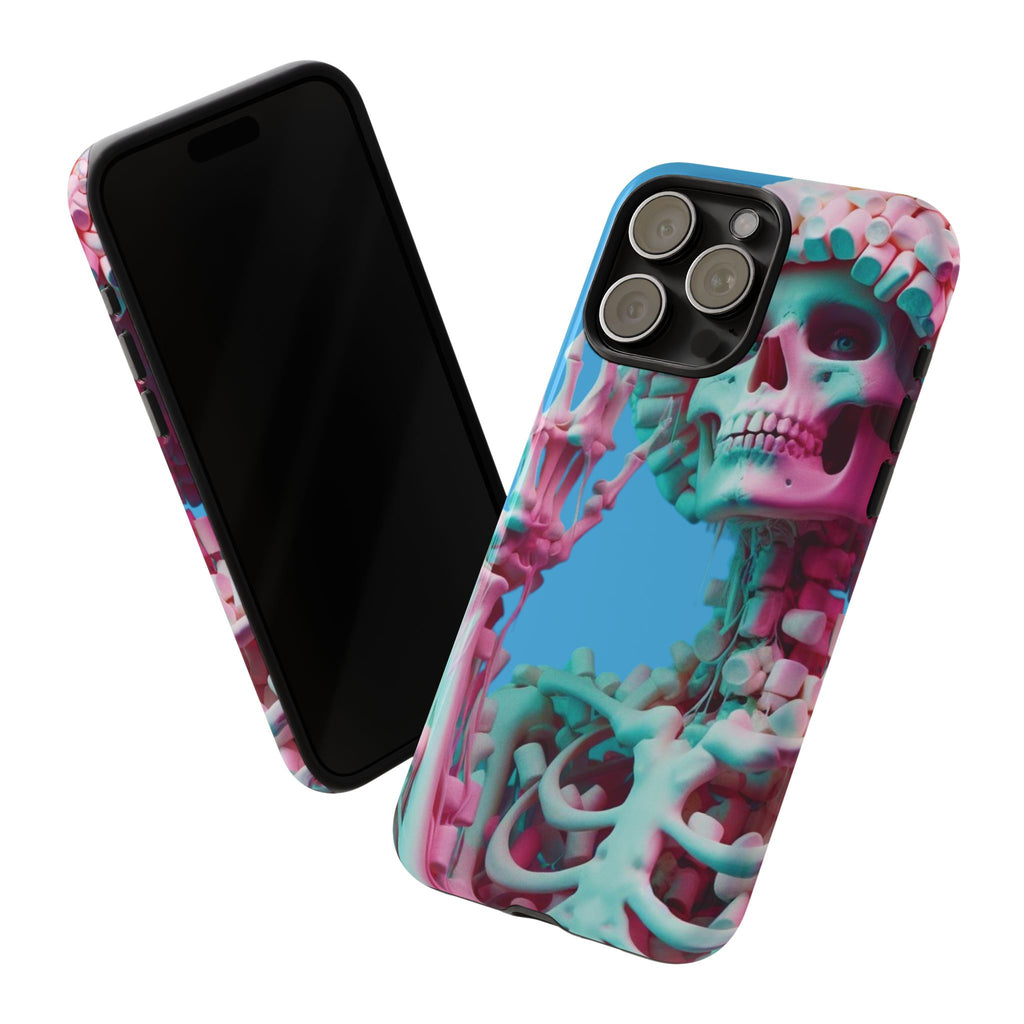 Neon Pink Skeleton Blue Tough Phone Case for iPhone, Galaxy or Google Pixel