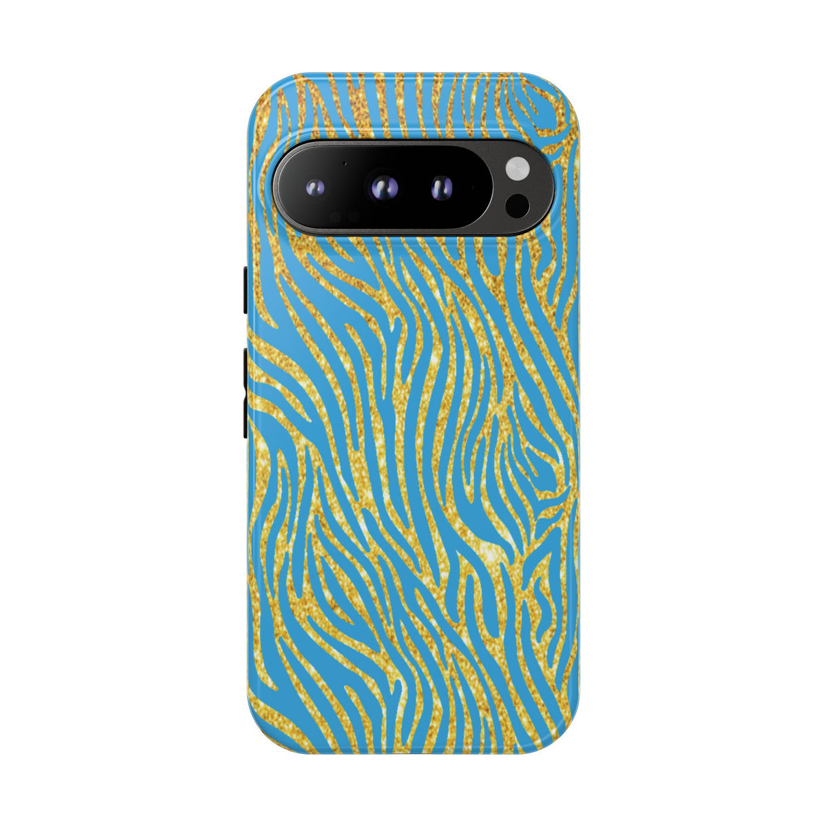 Blue Gold Zebra Tough Case for iPhone, Galaxy, or Google Pixel