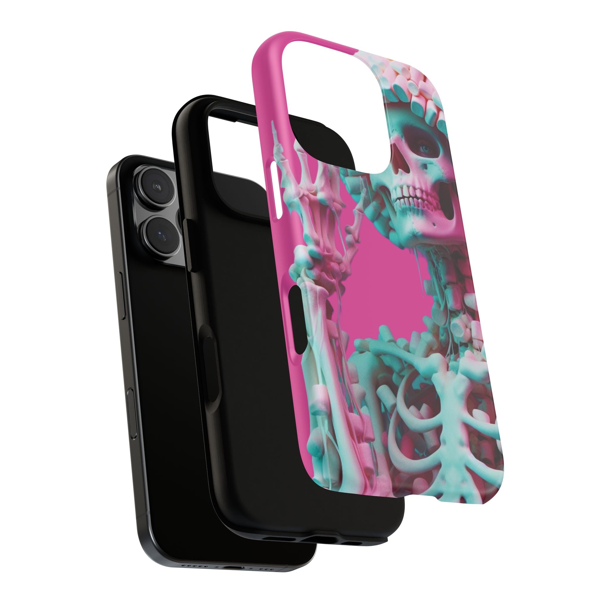 Neon Pink Skeleton Tough Phone Case for iPhone, Galaxy and Google Pixel