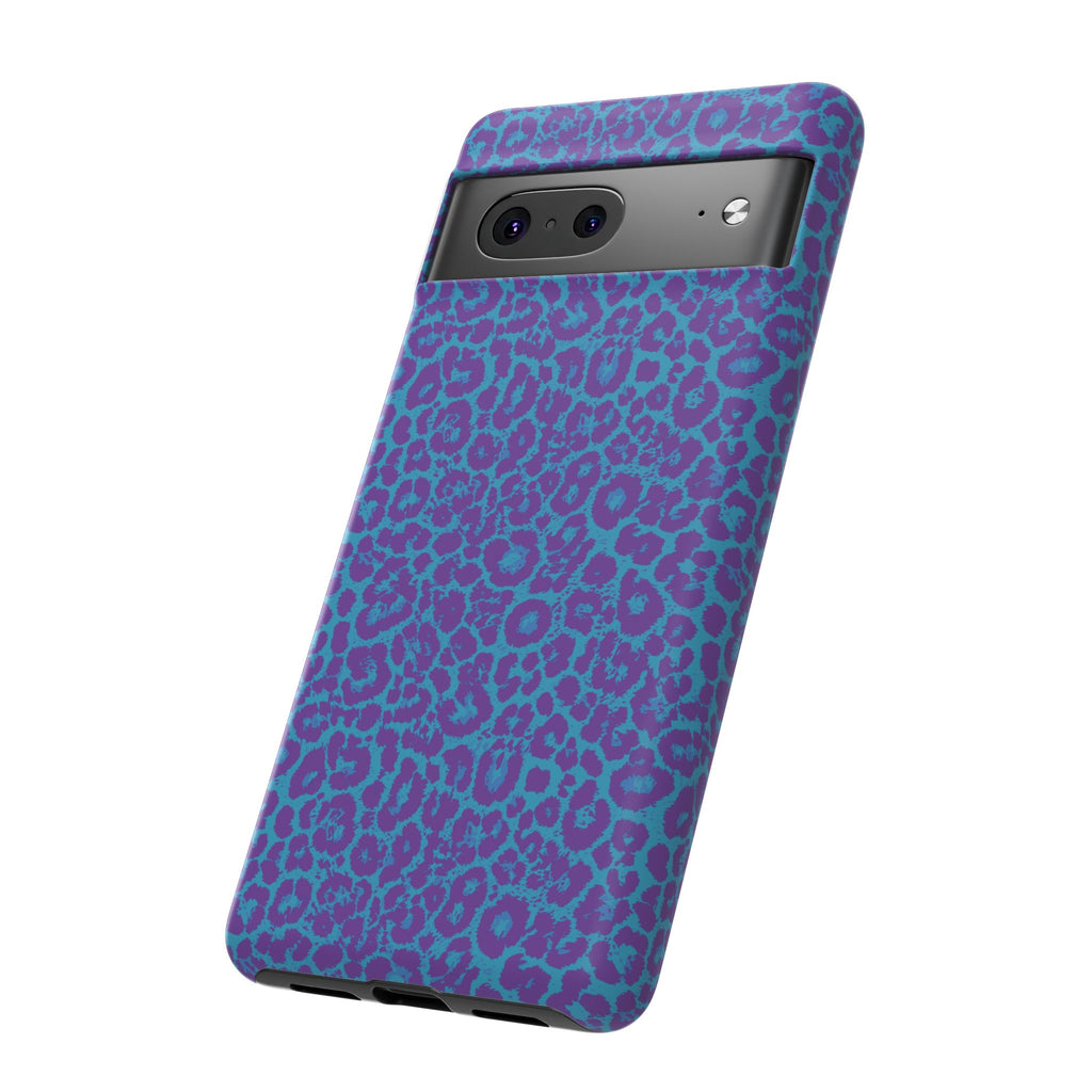 Leopard Printed Purple Blue Tough Phone Case for iPhone, Galaxy, or Google Pixel