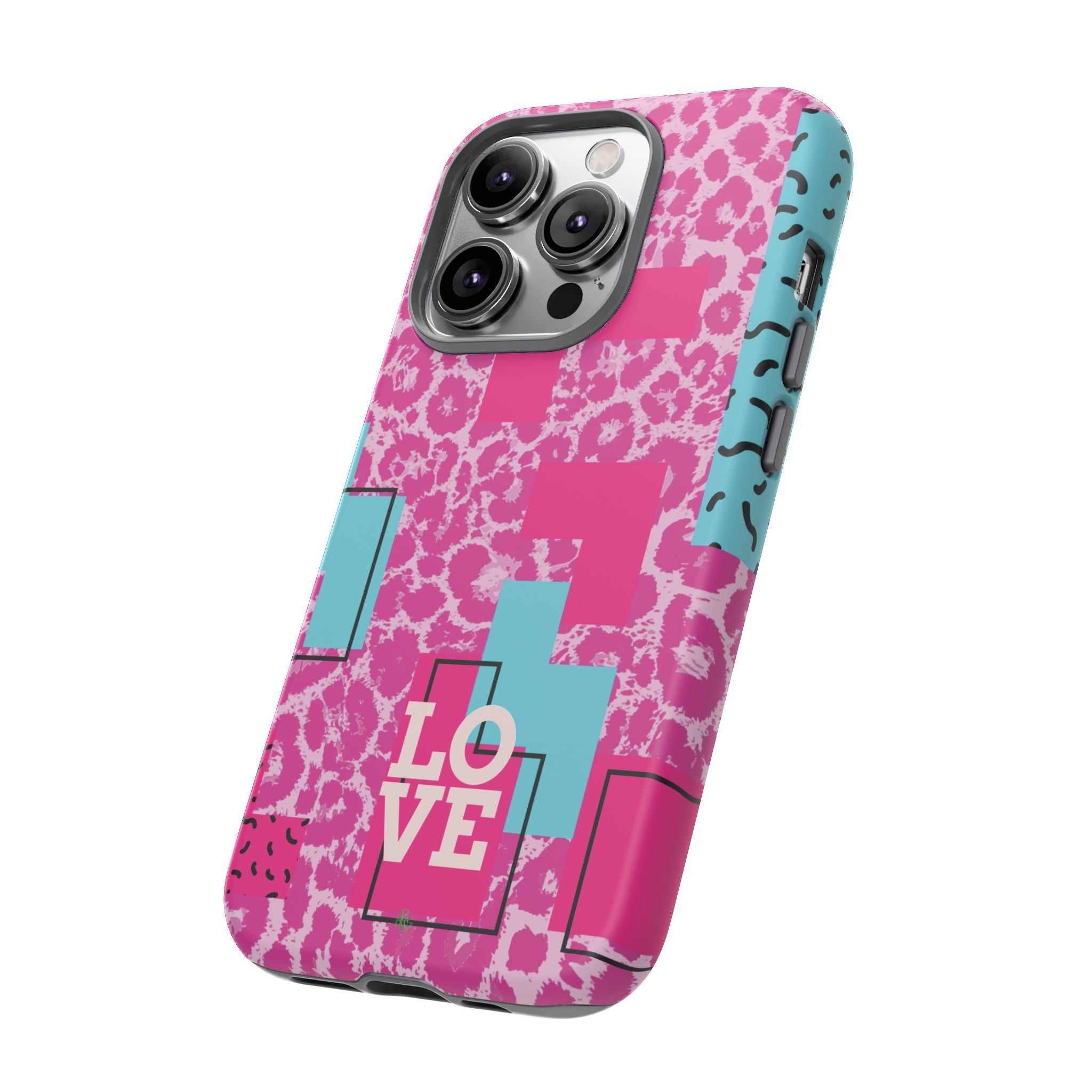 Retro Love Pink Leopard RG Tough Phone Case for iPhone, Galaxy, or Google Pixel