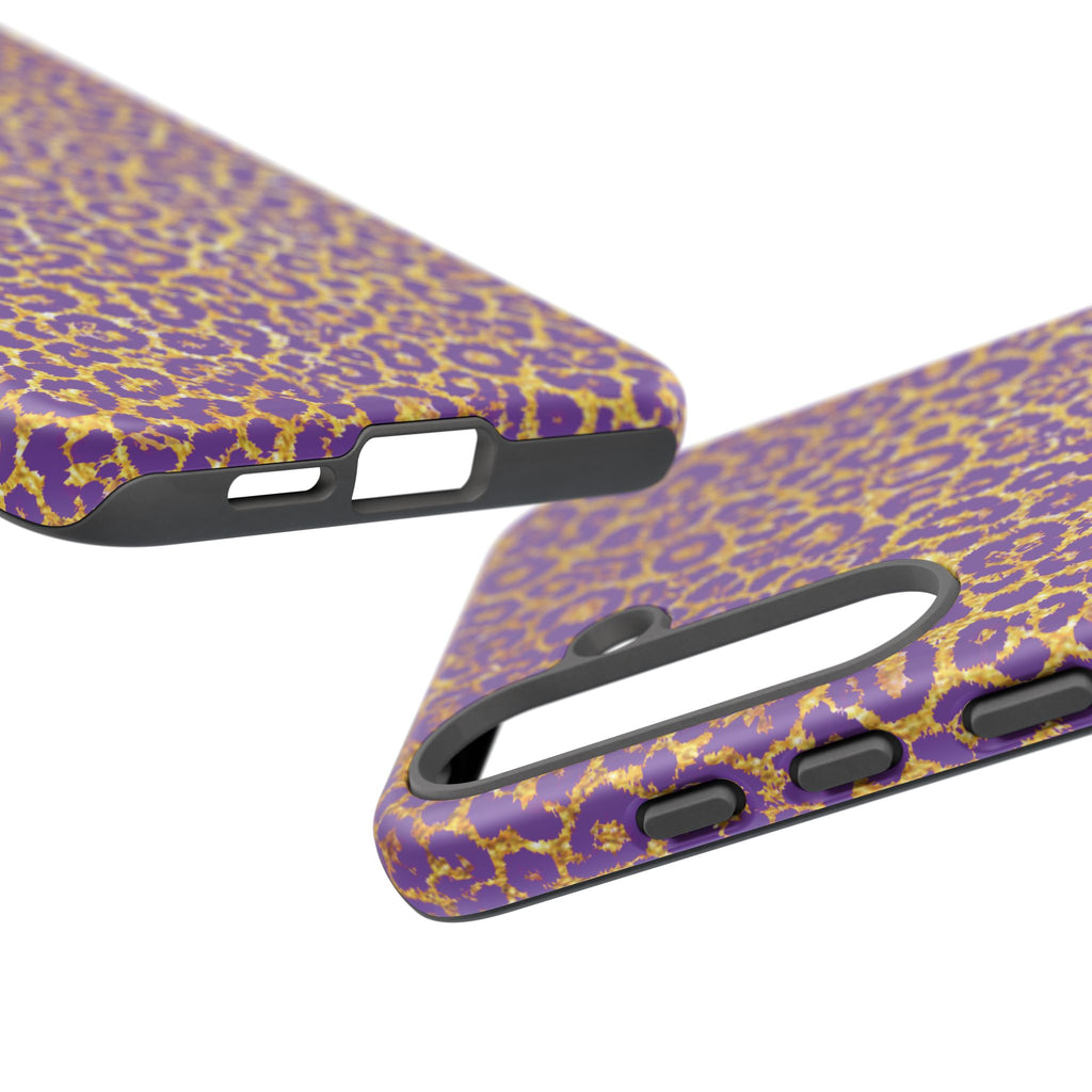 Purple Gold Leopard Tough Phone Case for iPhone, Galaxy, or Google Pixel