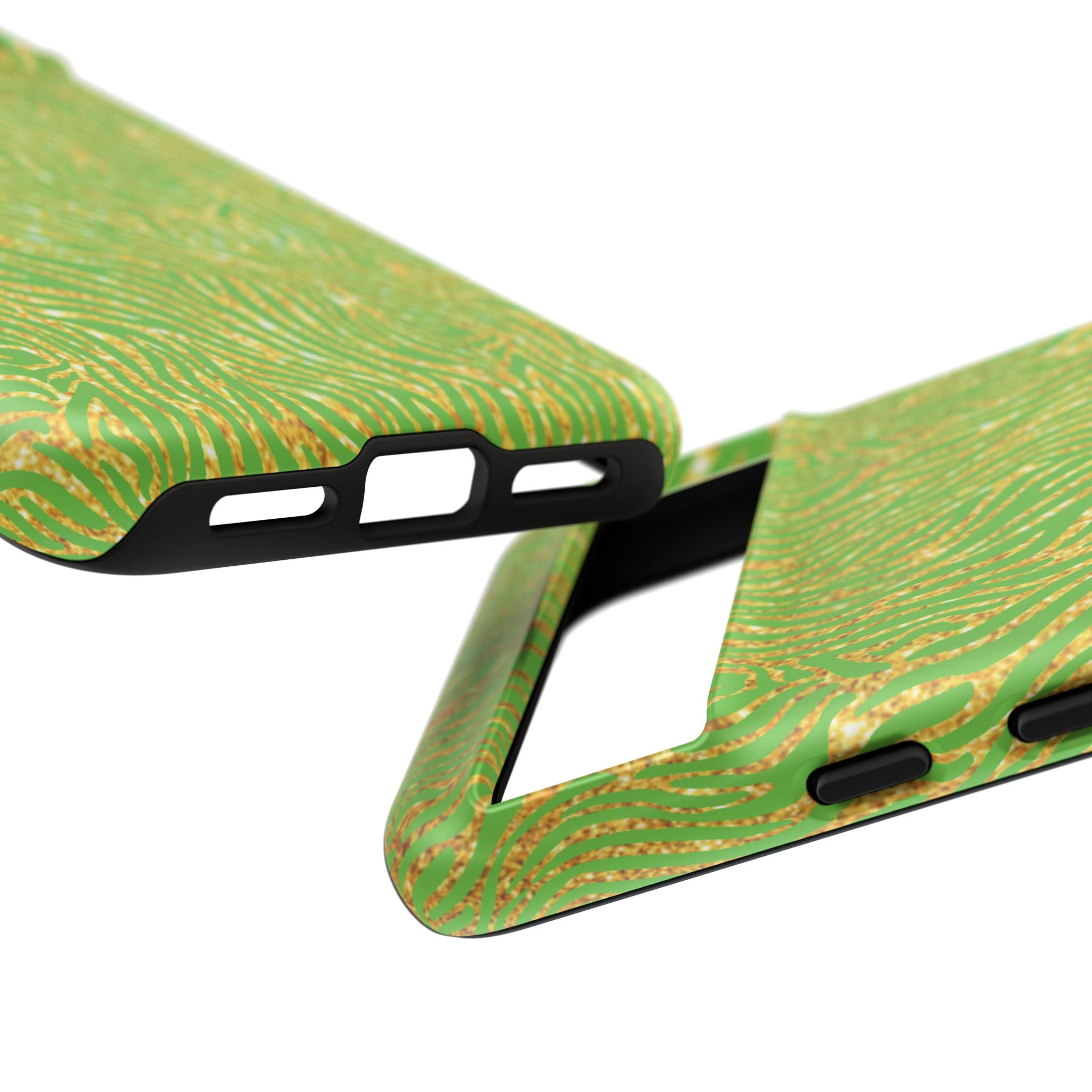 Neon Green Gold Zebra Tough Phone Case for iPhone, Galaxy, or Google Pixel