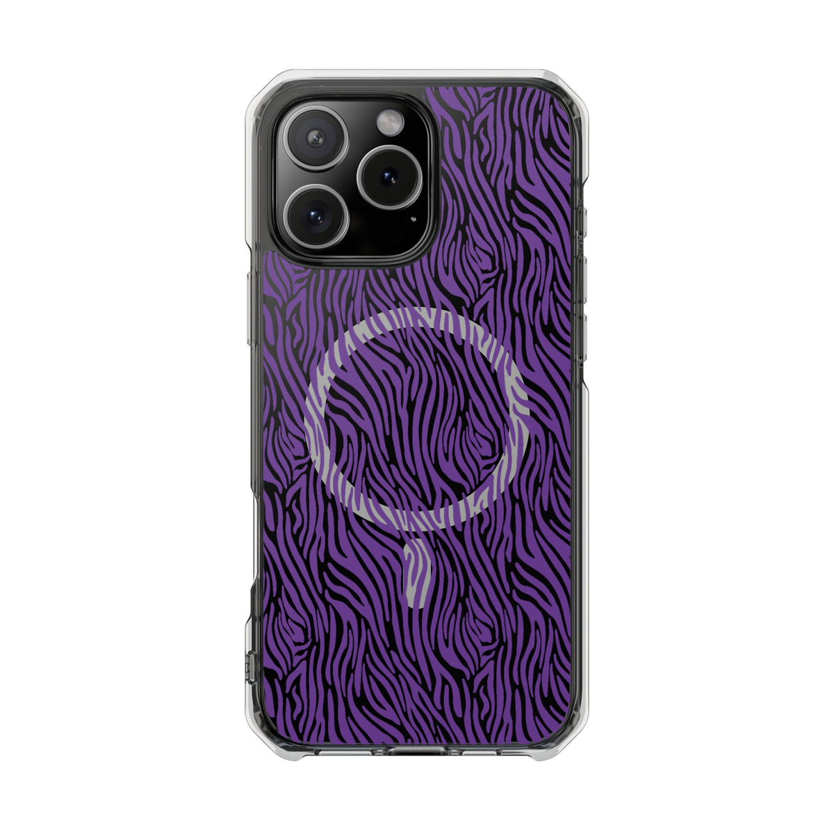 Purple Zebra Magnetic iPhone 14, 15, 16 Series Clear Impact Cases