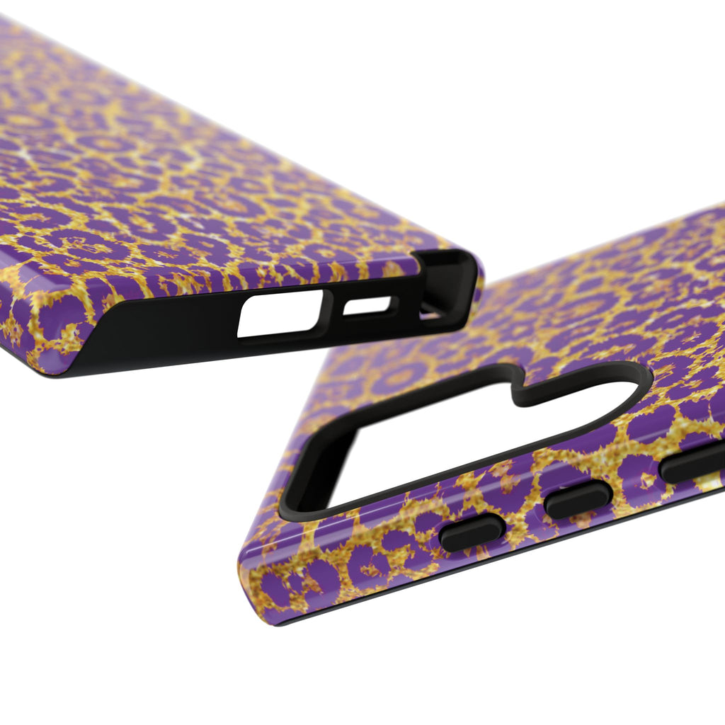 Purple Gold Leopard Tough Phone Case for iPhone, Galaxy, or Google Pixel