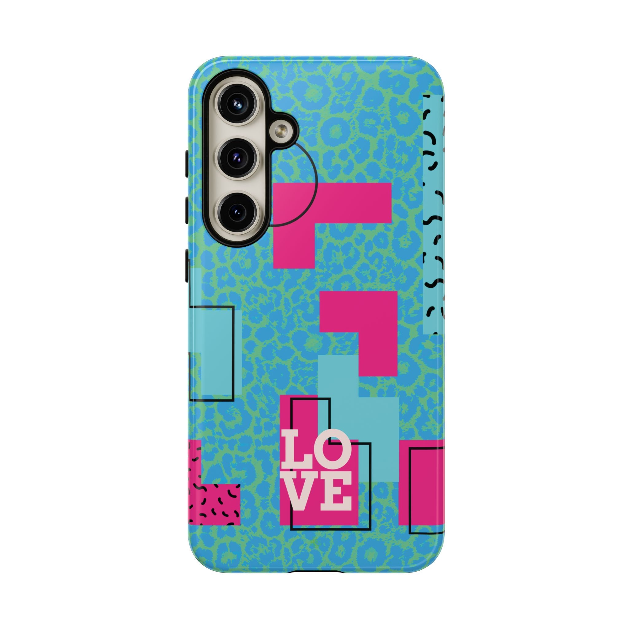 LOVE Aqua Blue Leopard RG Tough Phone Case iPhone, Galaxy, or Google Pixel