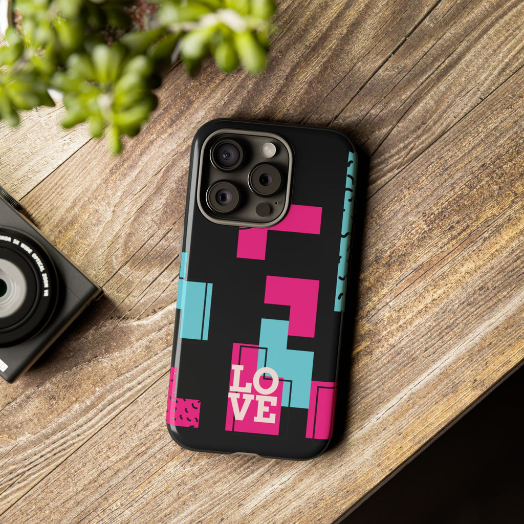 Retro Blocks LOVE Tough Case for iPhone, Galaxy or Google Pixel