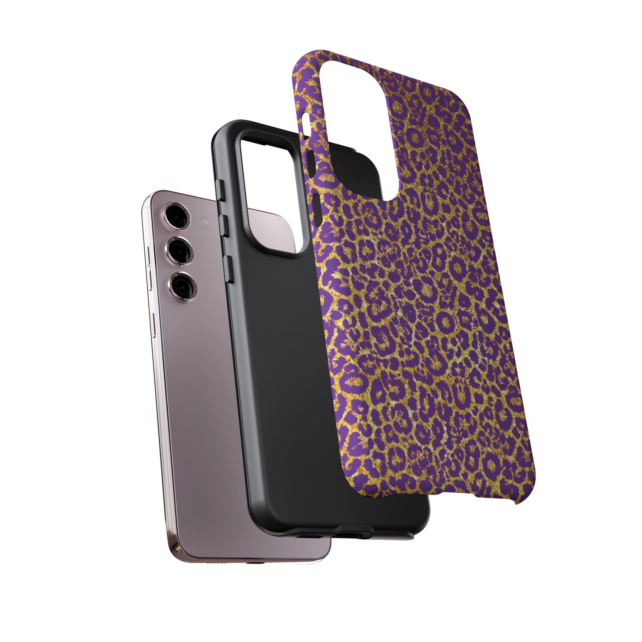 Purple Gold Leopard Tough Phone Case for iPhone, Galaxy, or Google Pixel