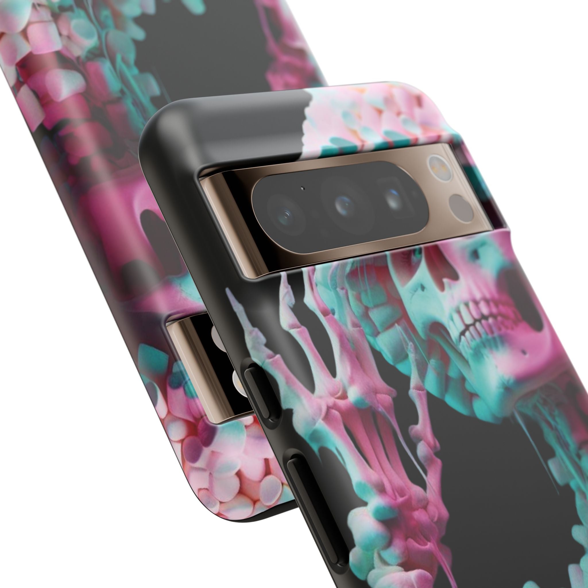 Neon Pink Skeleton (Black) Tough Phone Case for iPhone, Galaxy, or Google Pixel