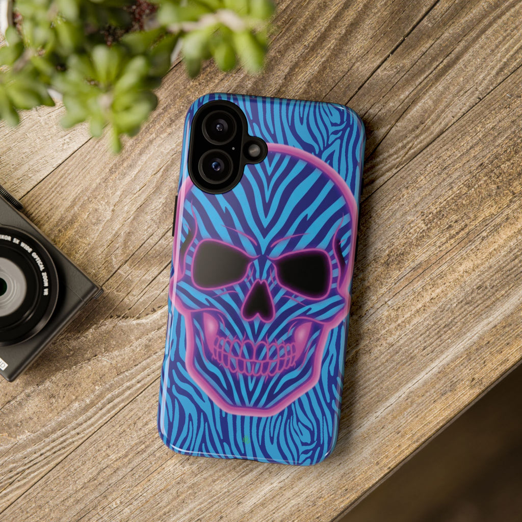 Neon Zebra Skull Tough Phone Case for iPhone, Galaxy, or Google Pixel