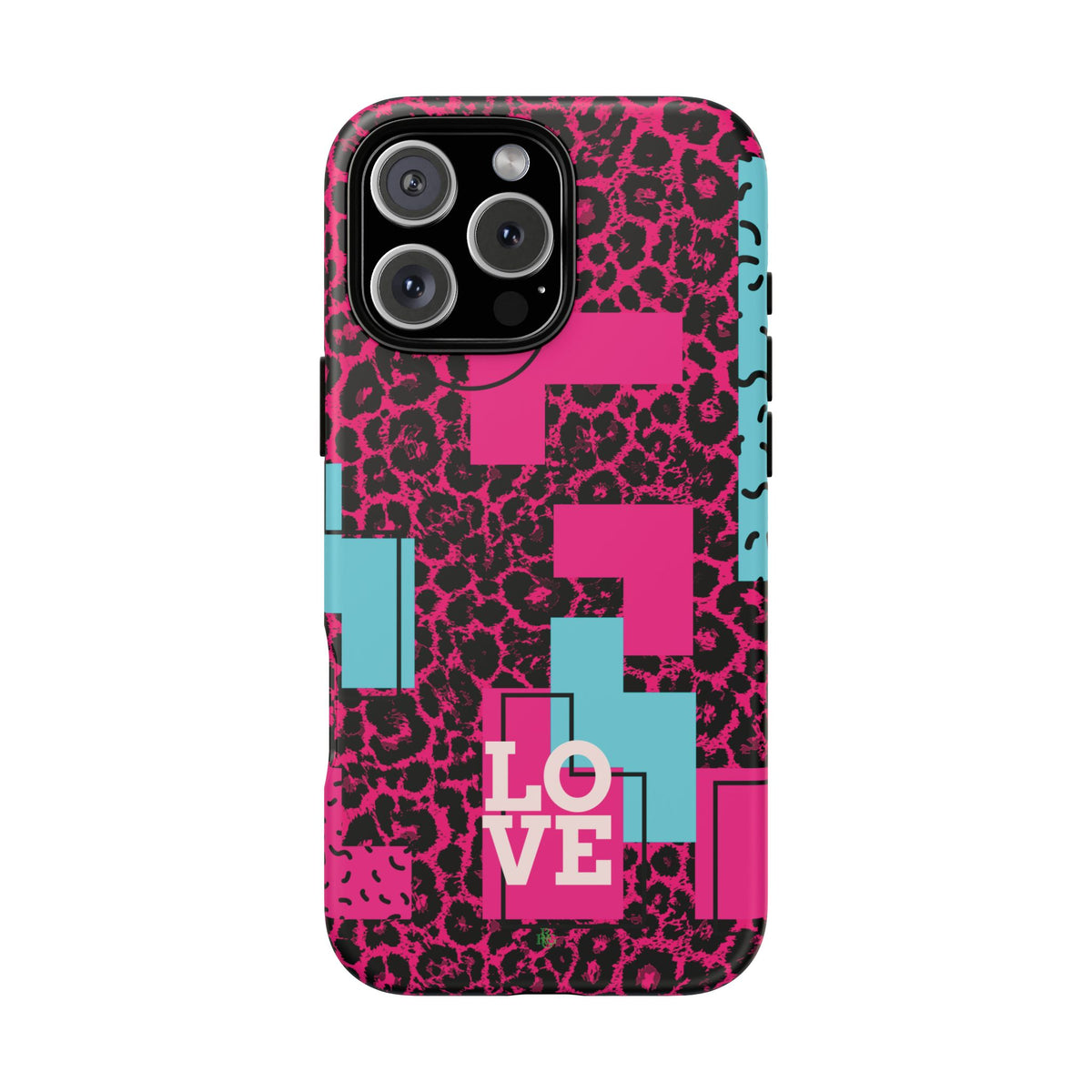 Pink Love Retro Blocks Leopard RG Tough Phone Case for iPhone, Galaxy, or Google Pixel