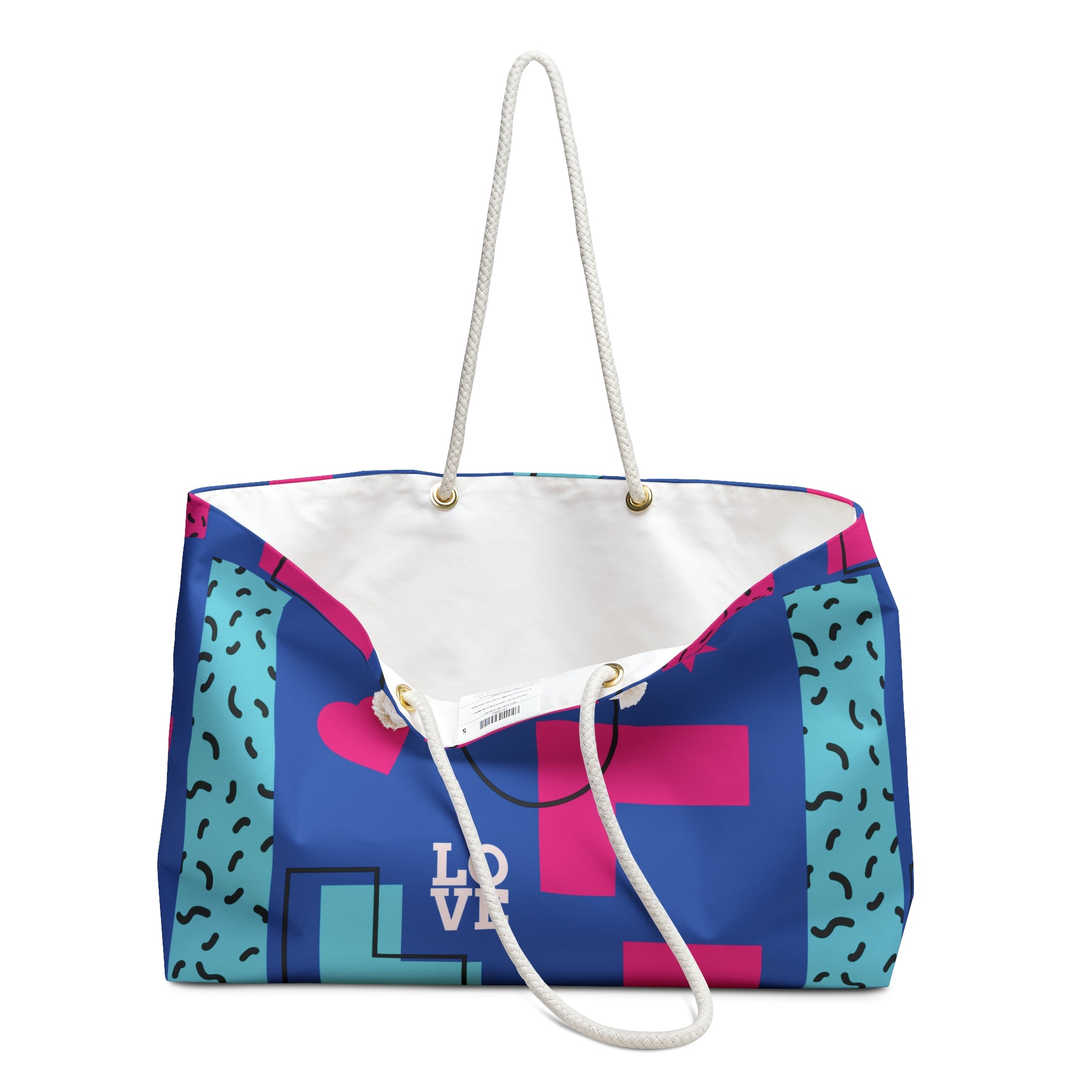 LOVE Retro Blocks Blue Eco-Friendly Weekender Bag, Travel Tote, Beach Bag