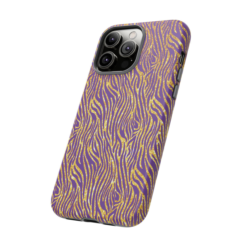 Vibrant Purple Gold Zebra Tough Phone Case iPhone, Galaxy, or Google Pixel
