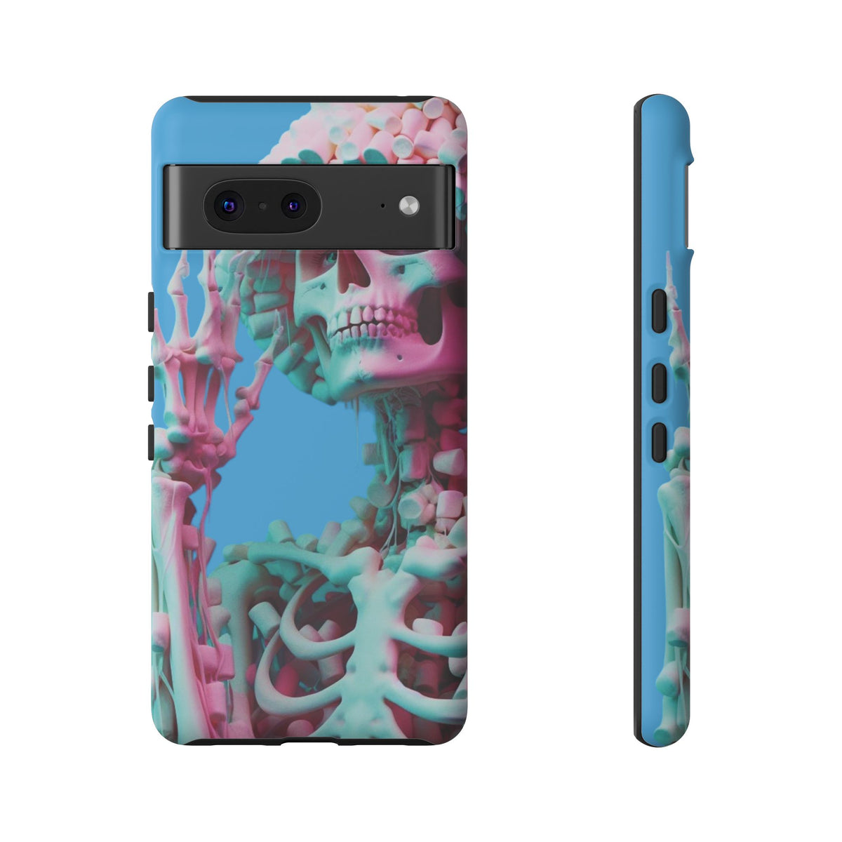 Neon Pink Skeleton Blue Tough Phone Case for iPhone, Galaxy or Google Pixel