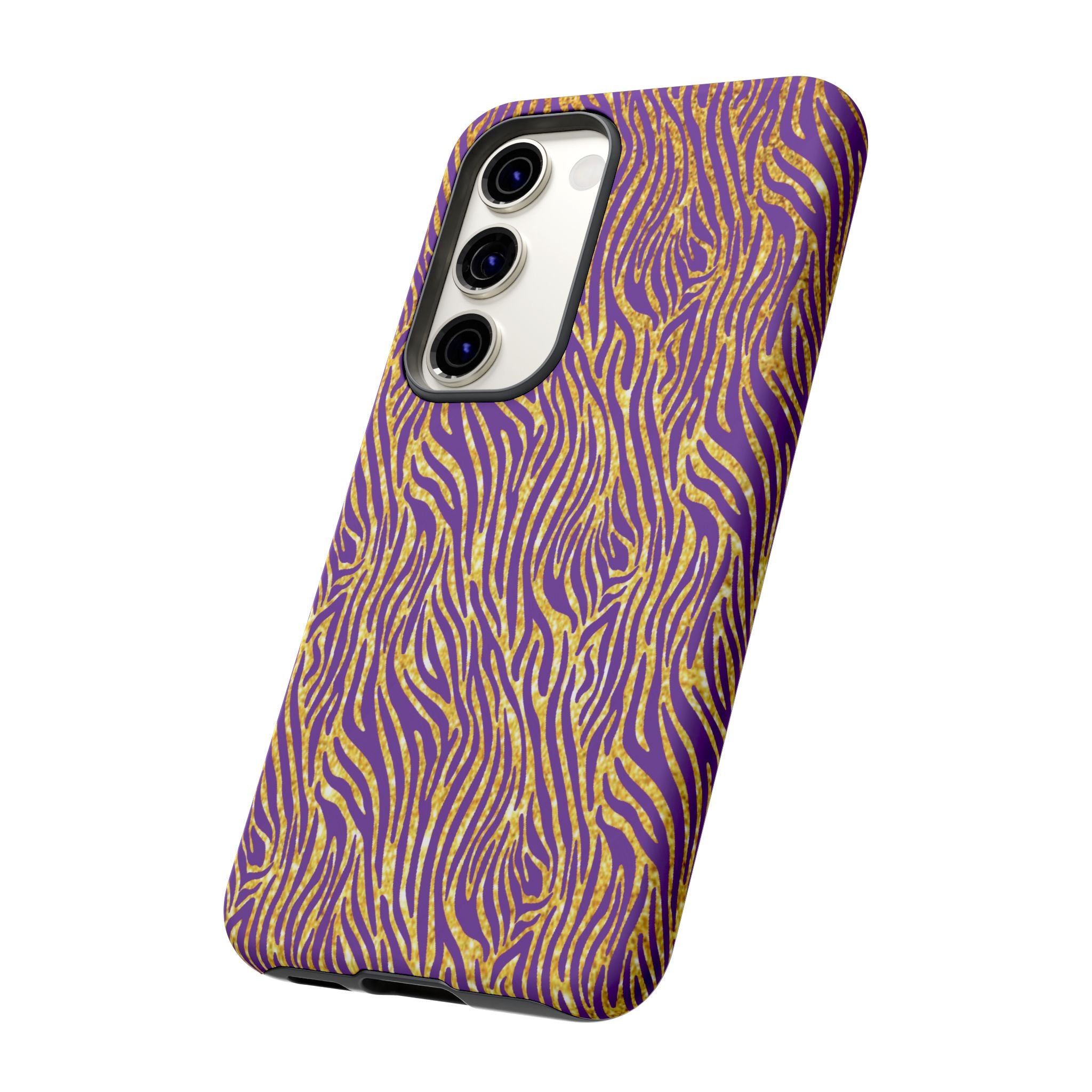 Vibrant Purple Gold Zebra Tough Phone Case iPhone, Galaxy, or Google Pixel