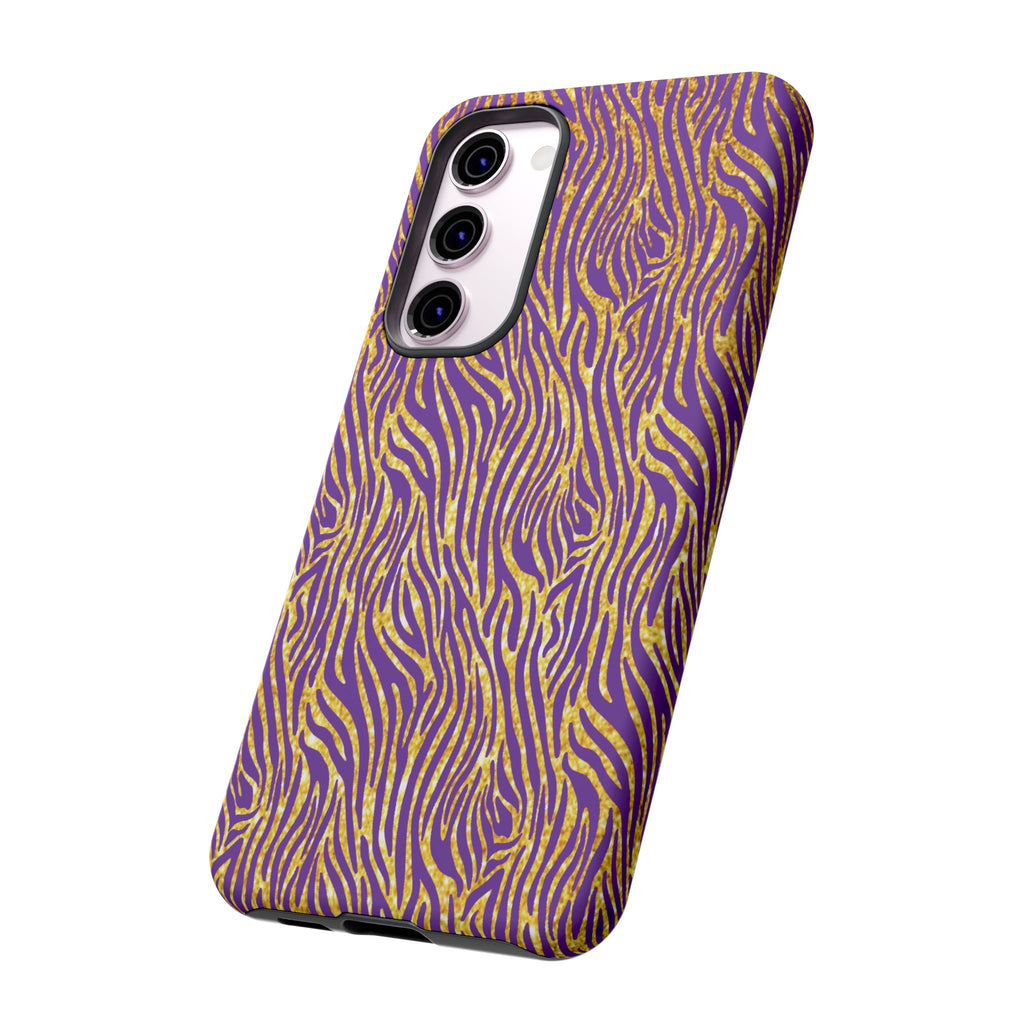 Vibrant Purple Gold Zebra Tough Phone Case iPhone, Galaxy, or Google Pixel