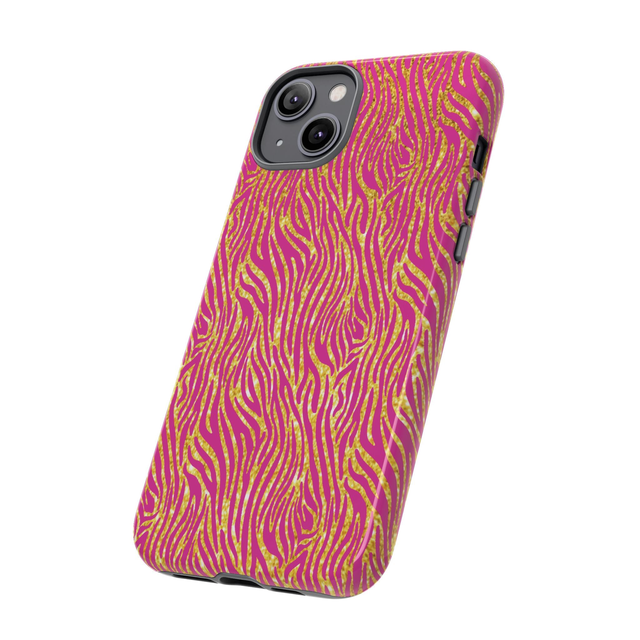 Pink Gold Zebra Print Tough Case for iPhone, Galaxy, or Google Pixel